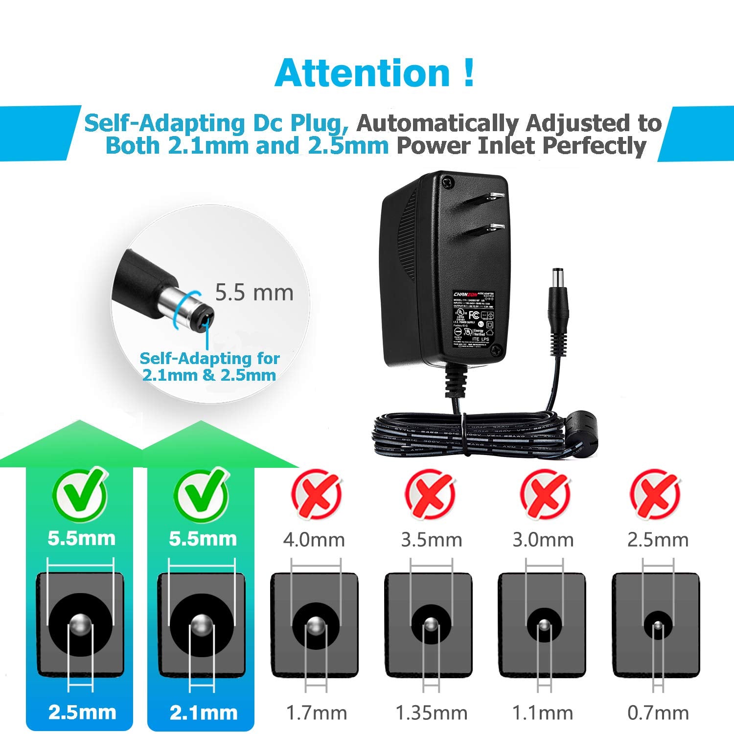 Chanzon 12V 1.5A 18W Power Supply Ac Dc Switching Adapter, 12 Volt 1.5 Amp Ac/Dc Wall Wart Converter Transformer, 100 240V 50 60Hz Input With 12Vdc 1500Ma Output