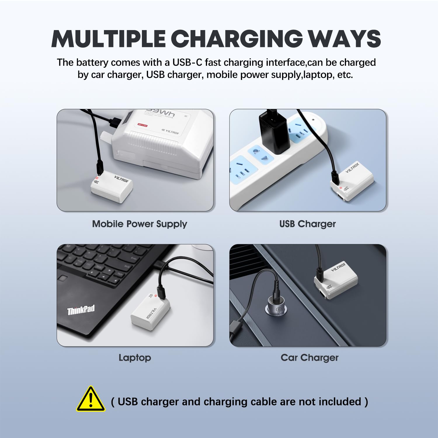 VILTROX NP-FW50 1030mAh Type-C Fast Charging Camera Battery Replacement for Sony ZV-E10 A7 A6000 A6500 White