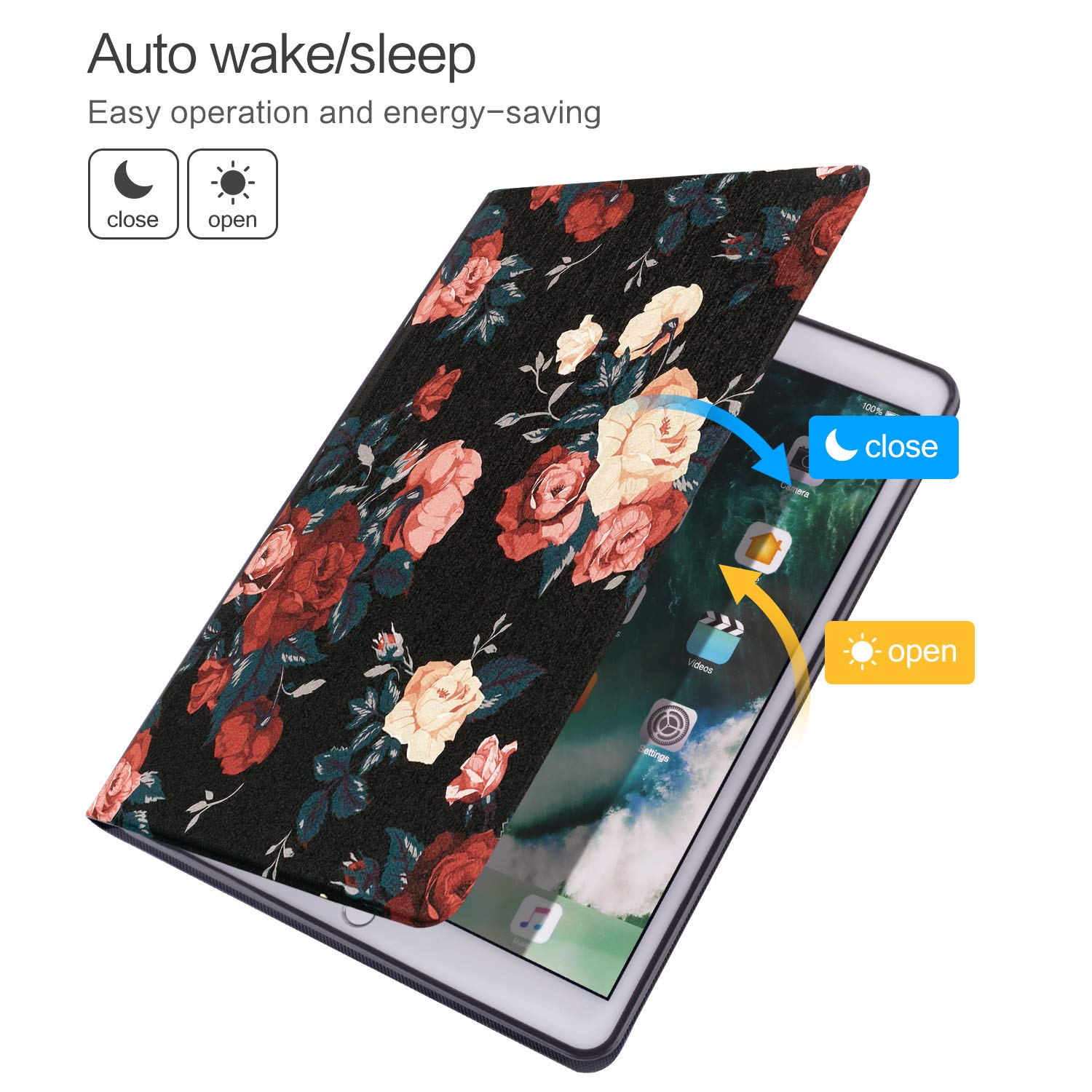 Vimorco Ipad Air 2/9.7 2018/2017 Case - Soft Tpu Back Cover, Folio Leather Case, Adjustable Stand, Auto Wake/Sleep, Drop Resista