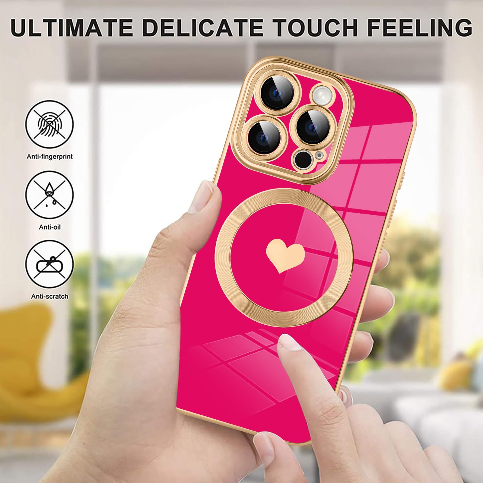 Tharlet Magnetic For Iphone 16 Pro Max Case [Compatible With Magsafe] Cute Love Luxury Plating Edge Bumper Case With Full Camera