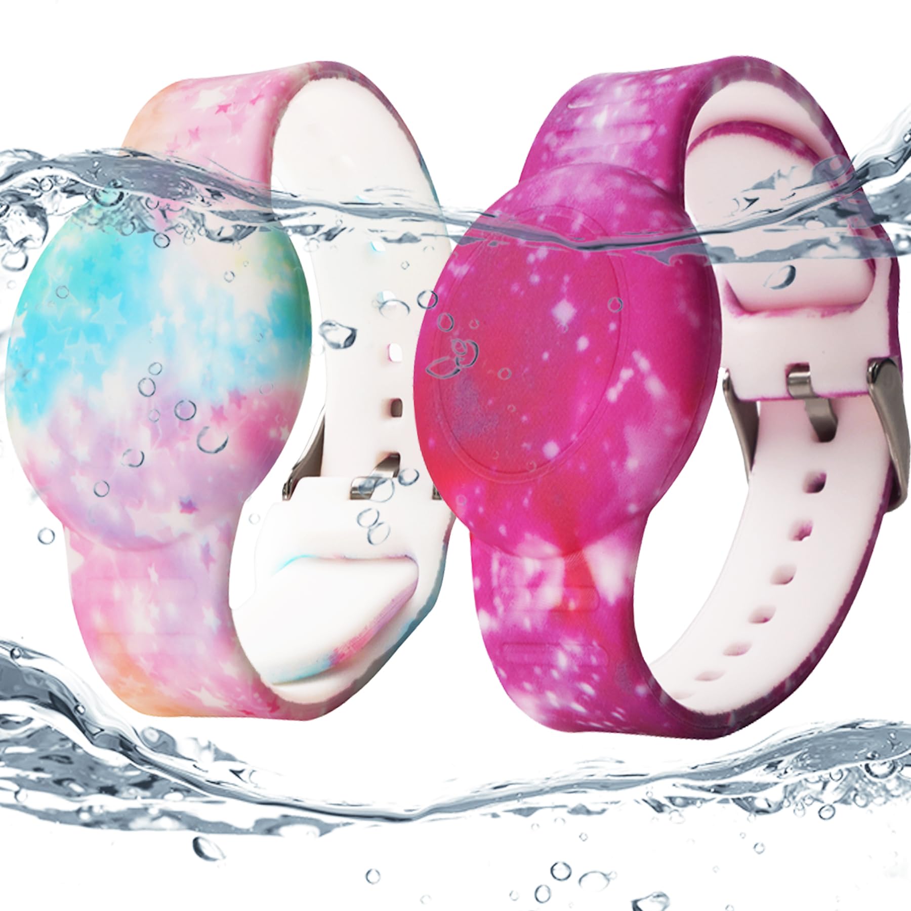 2 Pack Waterproof Airtag Bracelet For Kids, Hidden Printed Wristband For Apple Air Tag, Silicone Airtag Holder Gps Tracker Case