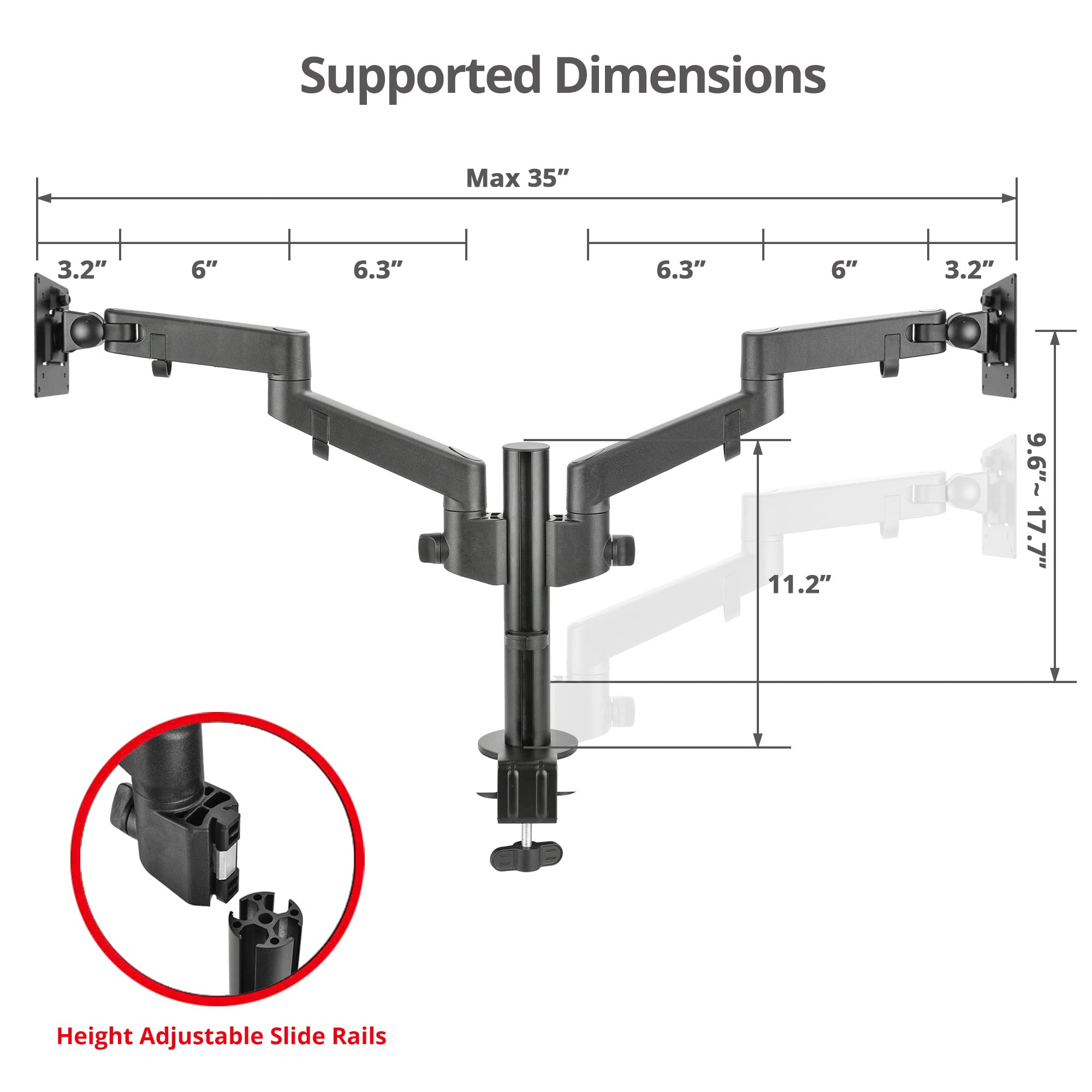 Siig Dual Monitor Desk Mount, Replaceable Articulating Arm, 14'' To 30'', Fully Adjustable, Fits Flat/Curved Monitor, Load Beari