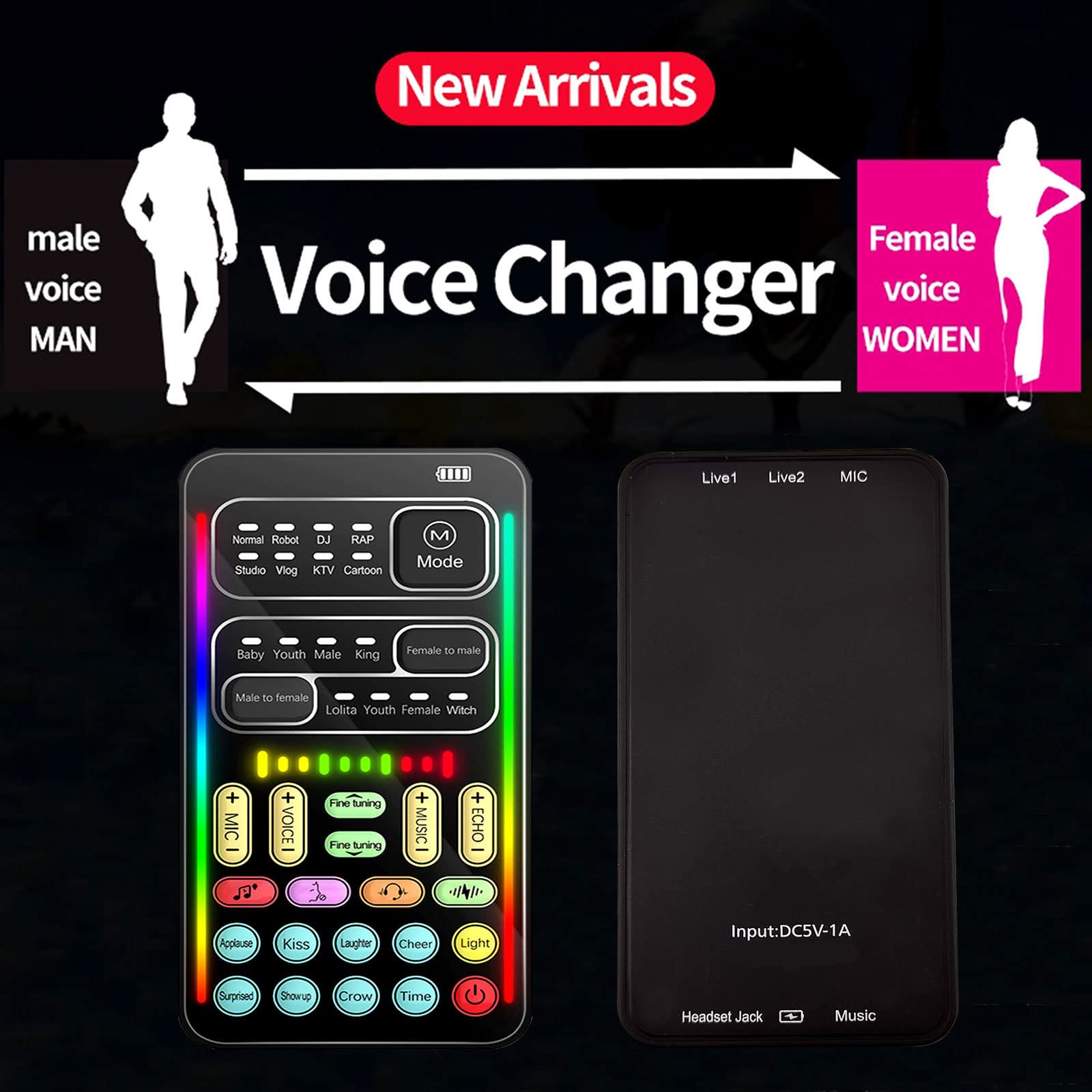 Portable Handheld Microphone Voice Changer With Sound Multifunctional Effects Machine Voice Disguiser Mini Device For Mobile Pho