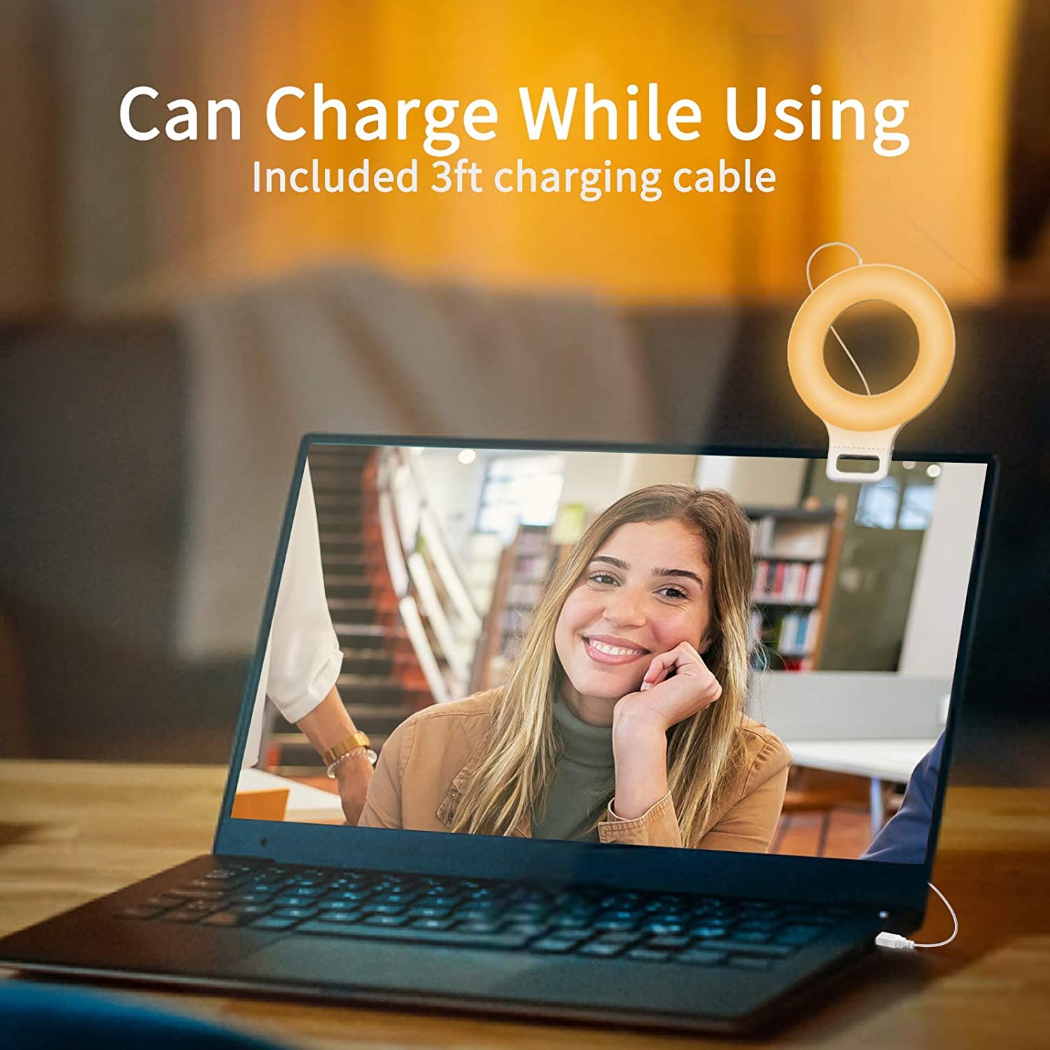 Clip On Ring Light, Kimwood Rechargeable 60 Led Selfie Ring Light For Phone, Laptop, Tablet (3 Models, 5 Level Brightness)