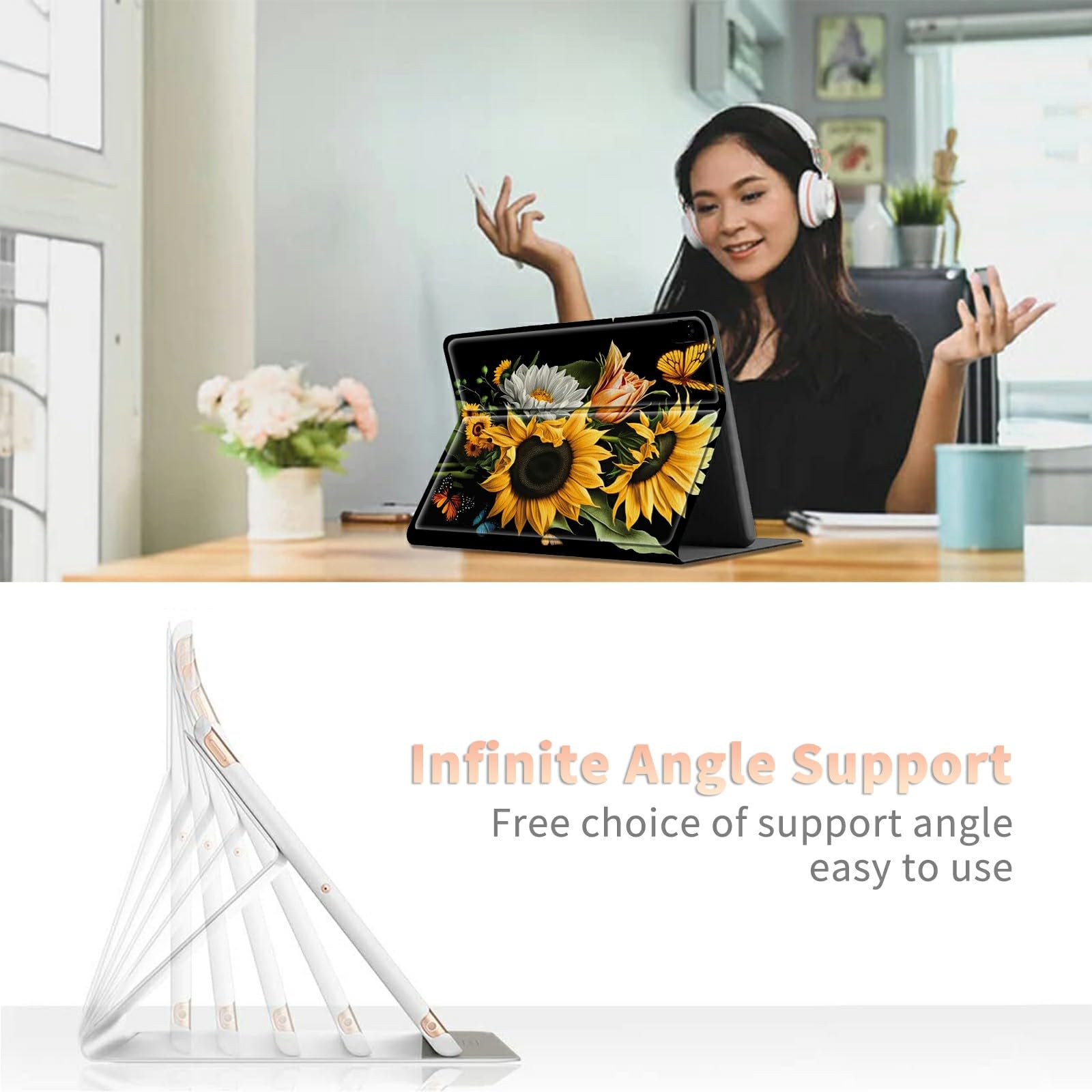 Sunflowers Butterfly Case For All New Kindle Fire Hd 10 Tablet 10.1'' (13Th Generation, 2023 Release), Pu Leather Folding Stand