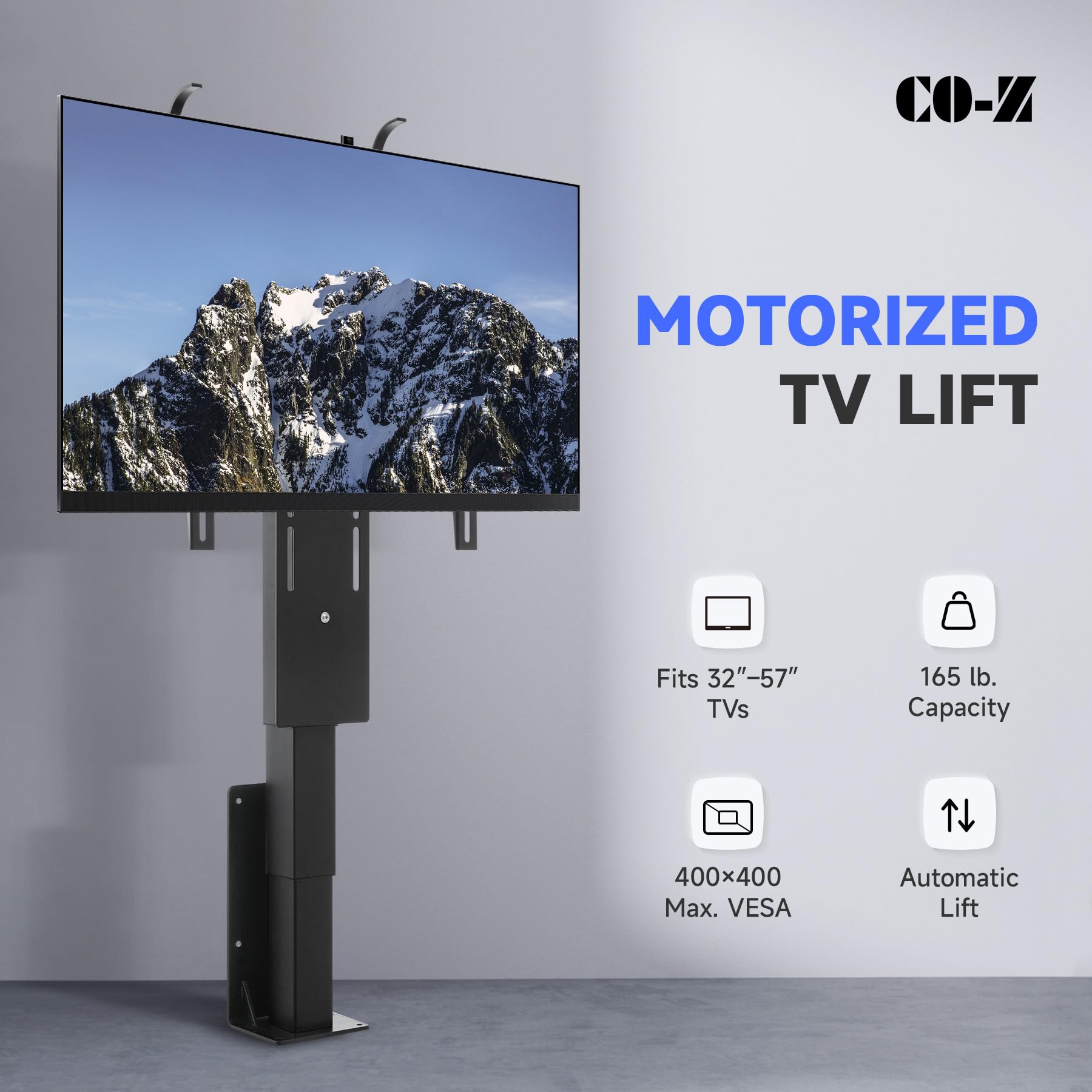 Co Z Motorized Tv Lift For 32'' To 57'' Tvs Up To 165 Lb, 400X400 Vesa, Height Adjustable Tv Lift Mechanism Stand & Wall Mount W
