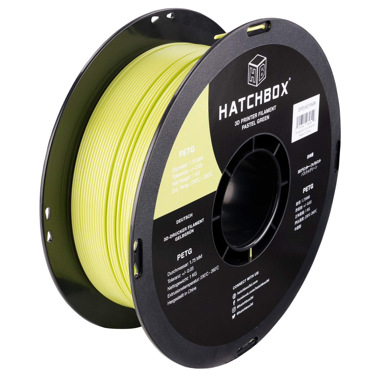 HATCHBOX 1.75mm Pastel Green PETG 3D Printer Filament, 1 KG Spool, Dimensional Accuracy +/- 0.03 mm, 3D Printing Filament