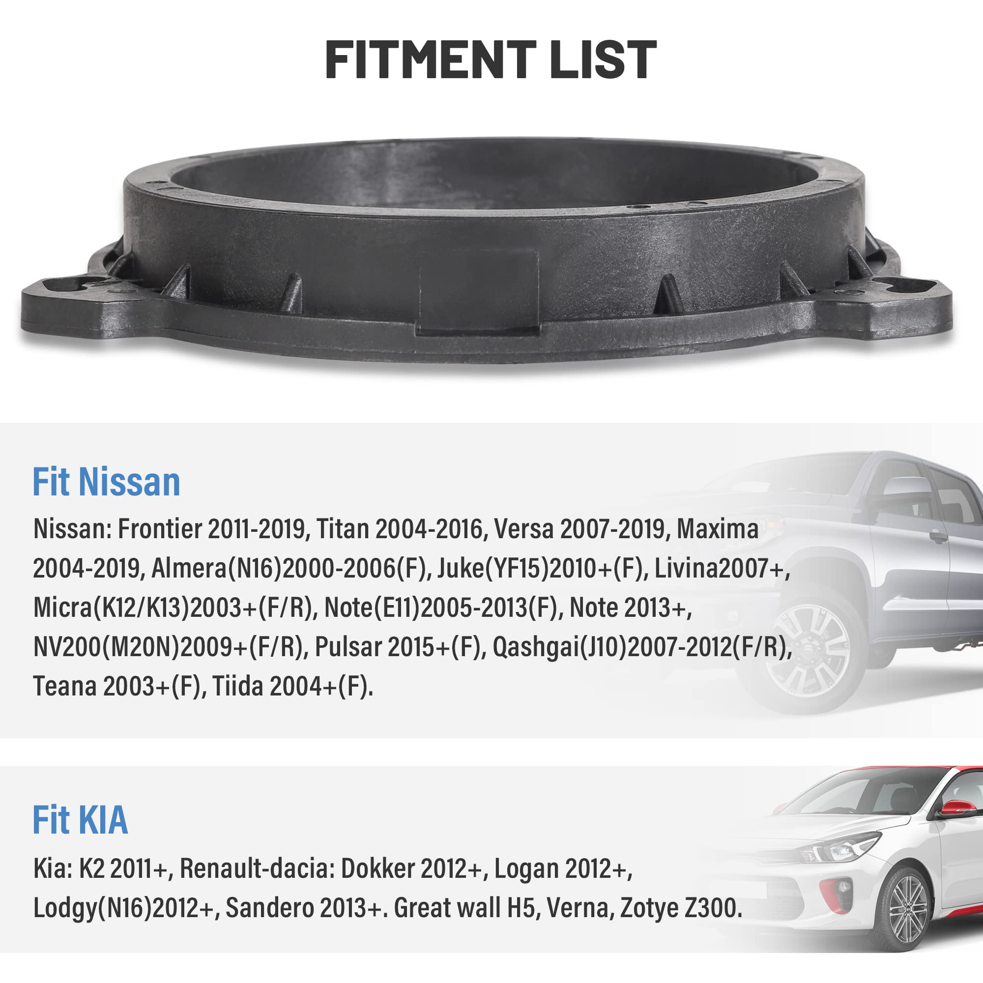 Red Wolf Car Door Speaker Adapter Spacer Ring Compatible With Nissan Frontier Altima Sentra 2004 2019, Kia K2 2011 2019, Infiniti Q25 2011 2021 6.5' Aftermarket Speaker Adapter Bracket Installation