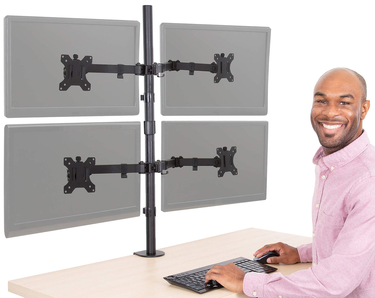Stand Steady Clamp On 4 Monitor Mount Desk Stand | Height Adjustable Quad Monitor Stand With Full Articulation Vesa Mounts | Fit