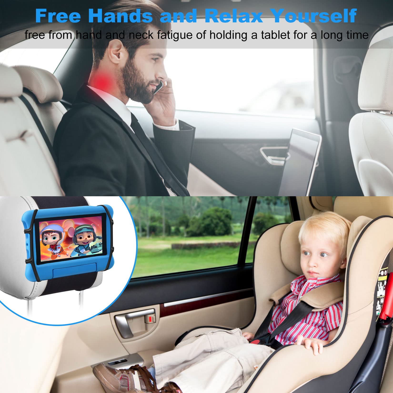 Afontoto Car Headrest Mount Silicon Holder, Universal Tablet Holder In Back Seats, Car Mount Angle Adjustable Car Headrest Holde