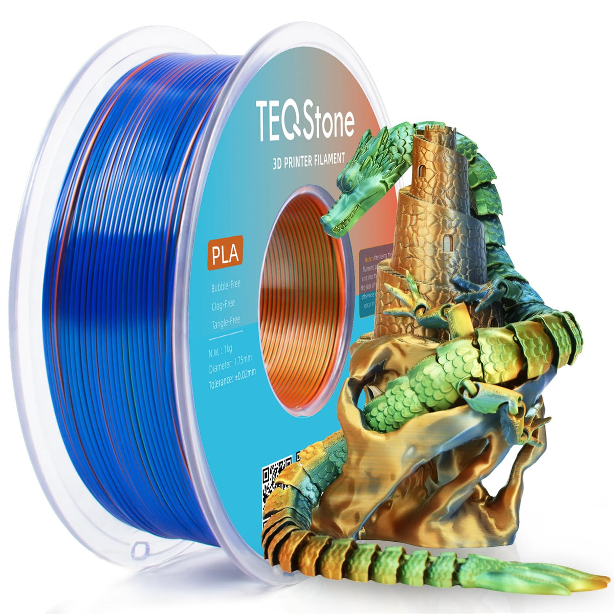 Color Transition Pla TEQStone Tri Color Silk PLA Filament 1.75mm Orange Blue Green 1KG, Shi ...