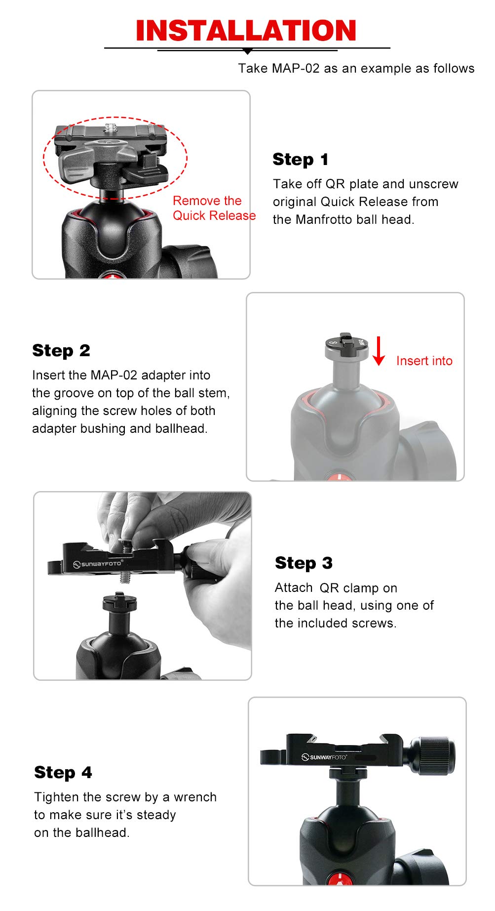 Sunwayfoto Ddc 50It 50Mm Clamp Conversion Kit Convert To Arca/Rrs Qr Compatible With Manfrotto Tripod Ball Head Sunway