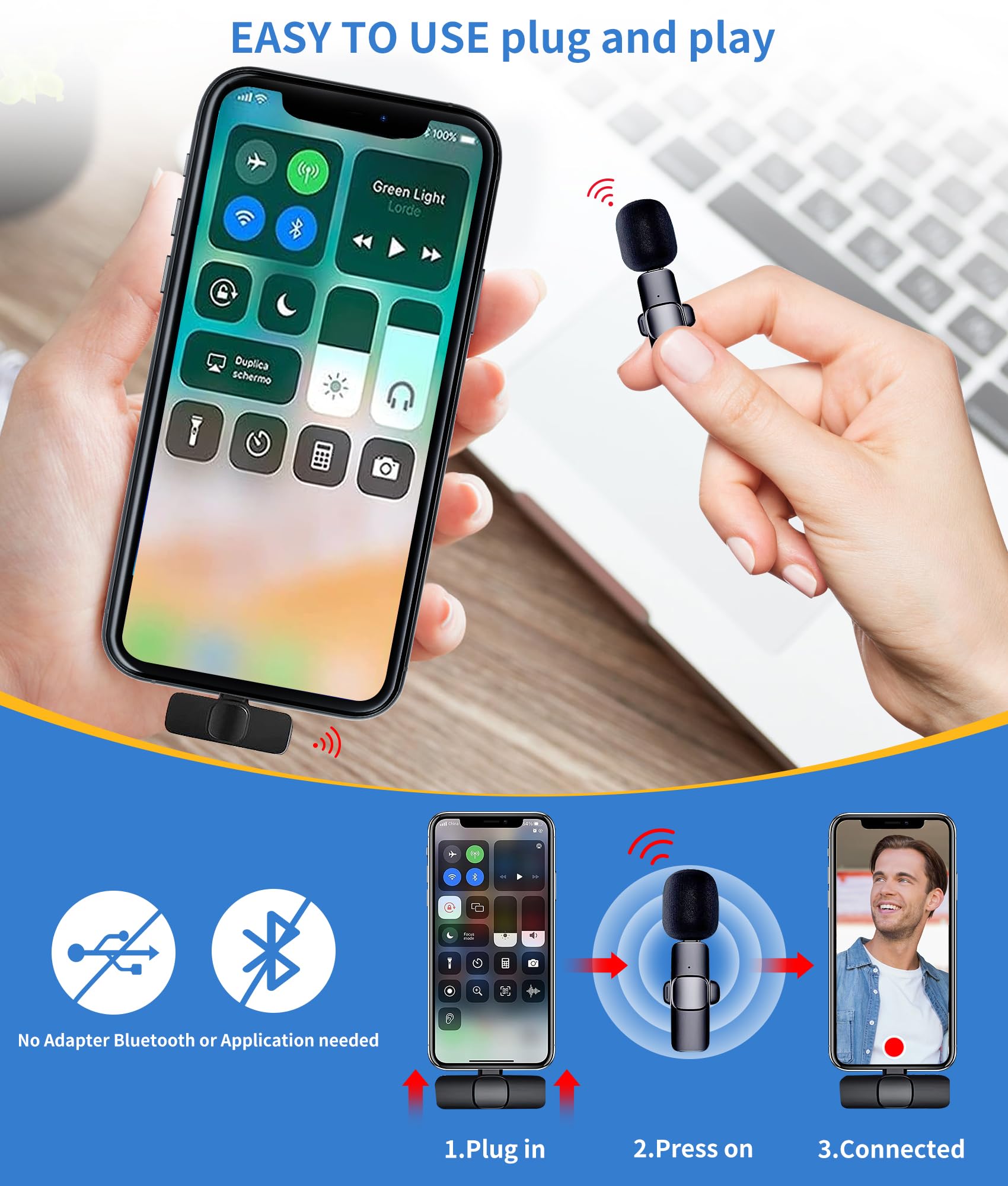 Jounivo 2 Pack Wireless Lavalier Microphone For Iphone, Mini Mic With Noise Cancellation For Interview Video Podcast Vlog Youtub