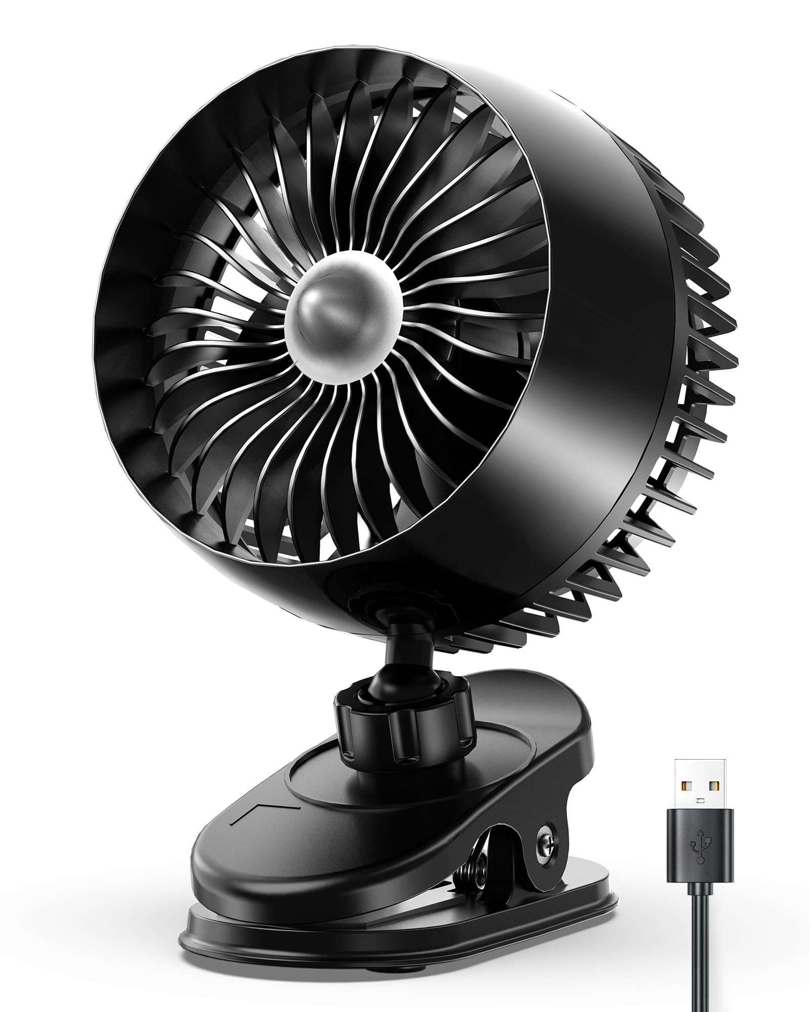 Koonie Usb Clip On Fan, Strong Wind Ultra Quiet Small Desk Fan With Strong Clamp, More Than 360 Adjustable, 3 Speeds Usb C Corde