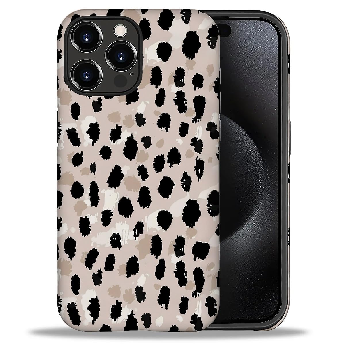 WANKBLC Compatible with iPhone 16 Pro Matte Case, Cute Black Brown Leopard Print Pattern for Girl Full Body Design Soft Silicone
