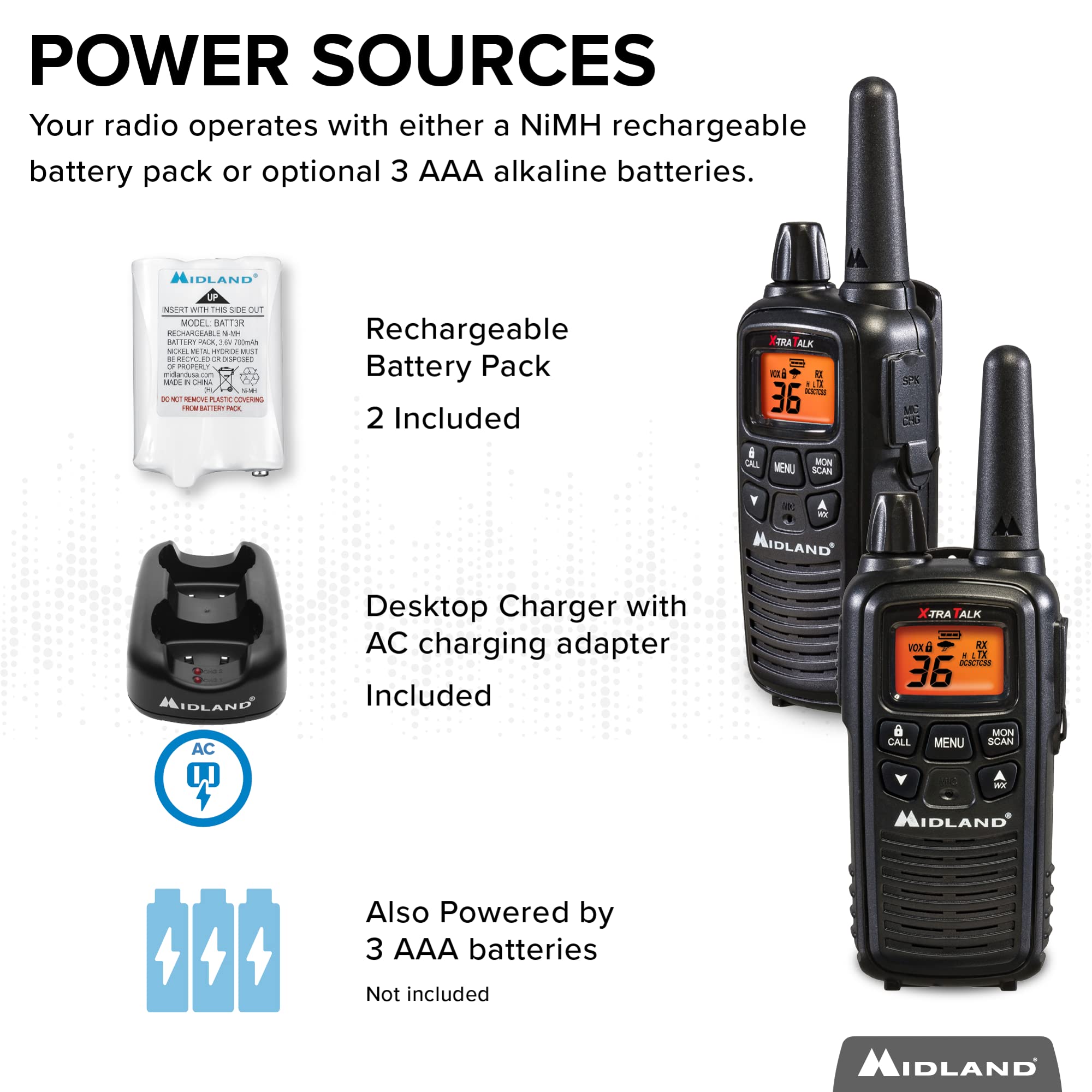 Midland Lxt600Bb Frs Walkie Talkie Set   Long Range Two Way Radio With Noaa Weather Alert Technology, 36 Channels, And Silent Operation (Black, 2 Radio Set)
