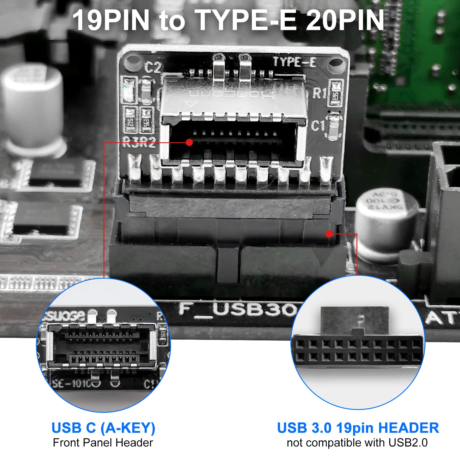 Usb C Front Panel Adapter, Usb 3.1 (3.1/3.2 Gen 2) Type E Female To Usb 3.0 20Pin Male Header Adapter Extension Card For Type C