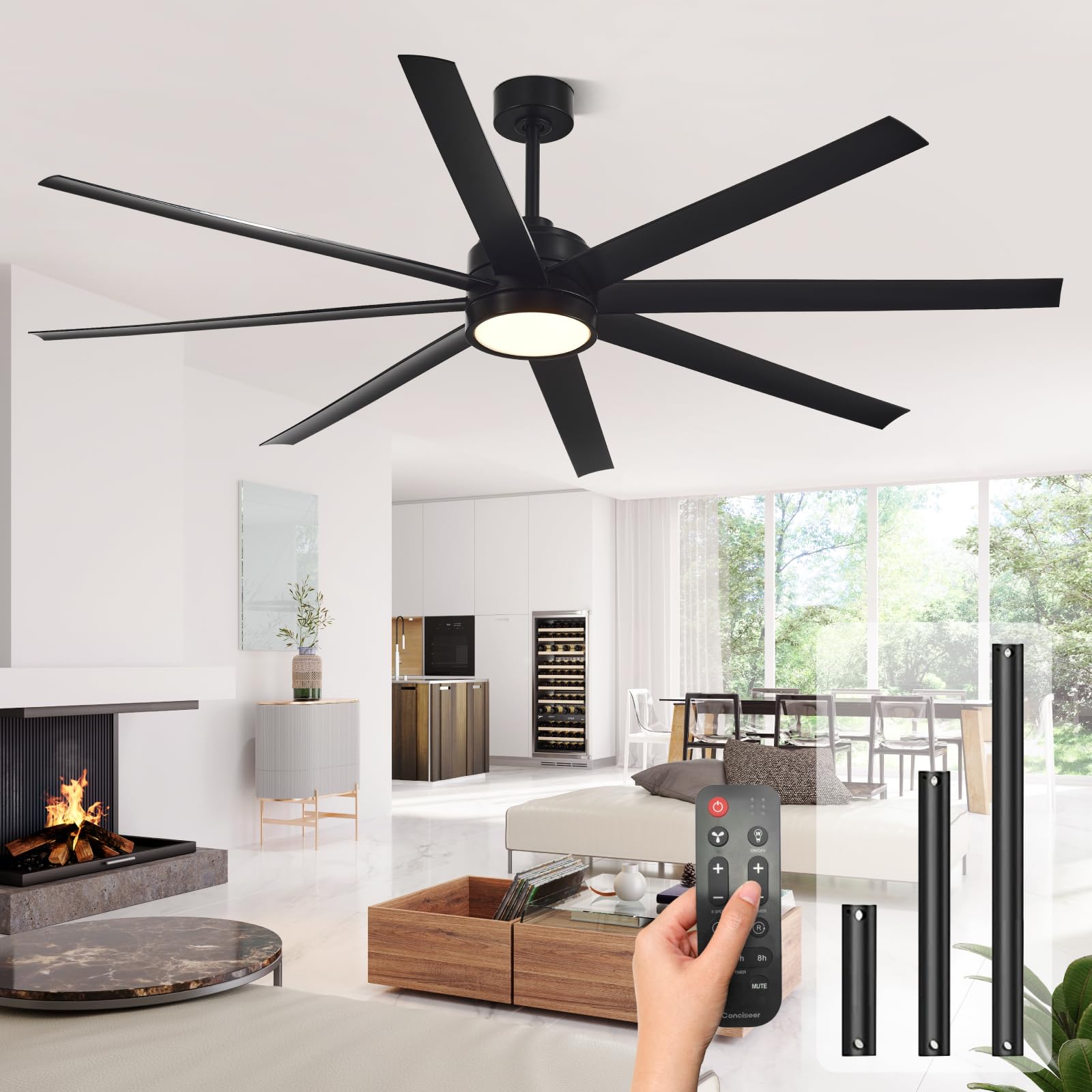 Modern Ceiling Fans With Lights, 72 Inch Ceiling Fan With Remote For Bedroom Living Room Kitchen Library Cafe Outdoor/Industrial