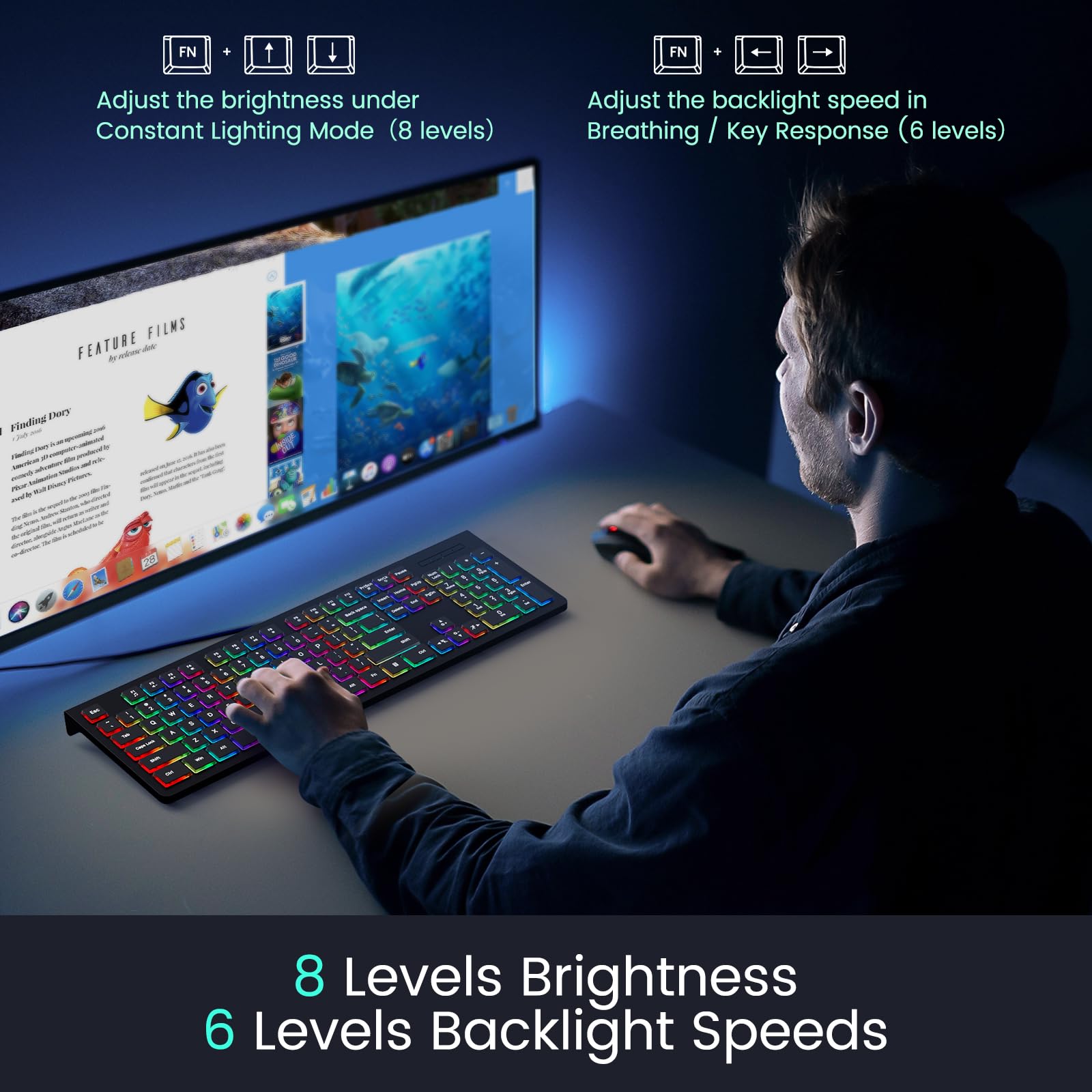Computer Keyboard Wired, Plug Play Usb Keyboard, Low Profile Chiclet Keys, Large Number Pad, Caps Indicators, Foldable Stands, S