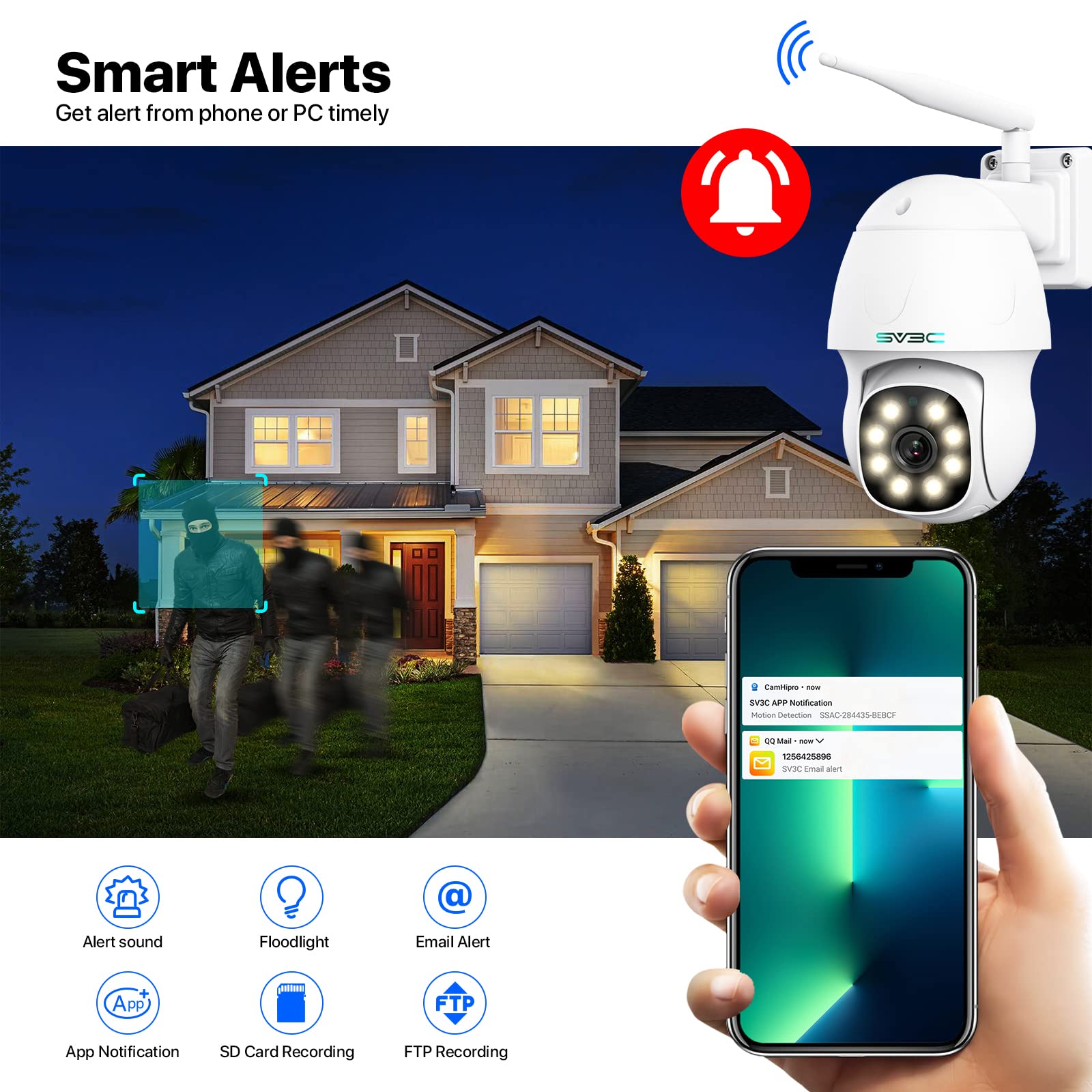 Sv3C 4K Security Ip Camera Outdoor, 8Mp Ptz Pan Tilt Dual Band 2.4G 5G Wifi Cameras With Auto Track, Floodlight Color Night Visi