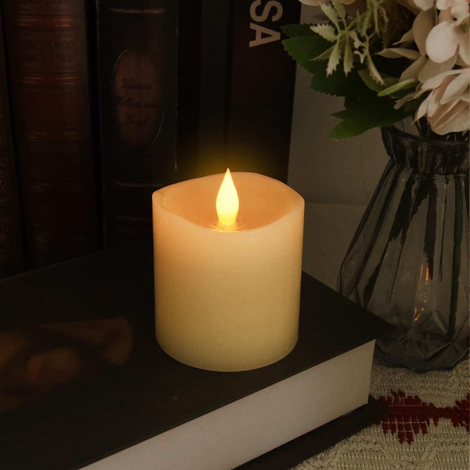 Genwelled Life Plus 3X3 Flameless Candles With Remote Set Of 1, 3 Inch Battery Candles Flickering With Timer, Led Pillar Candle
