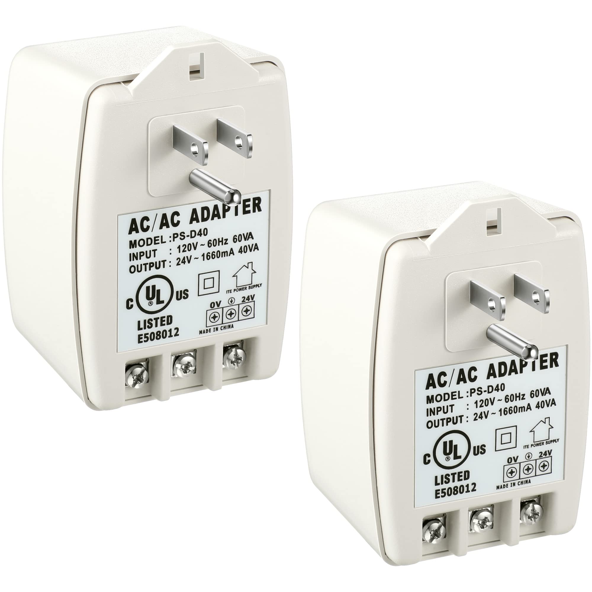 Hotop 2 Pack 24 Volt Transformer, 40 Va Ac Transformer Plug In With Ptc Fuse Compatible With All Versions Of Ring Doorbell And T