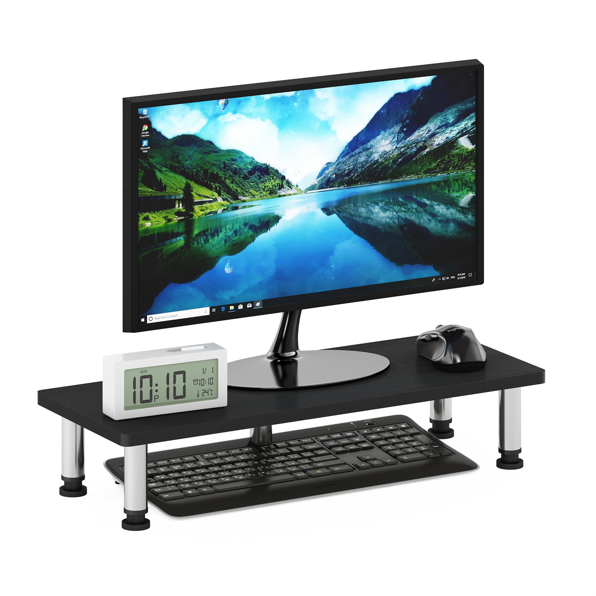 Furinno Turn-N-Tube Monitor Riser Stand, Americano, Stainless Steel Tubes
