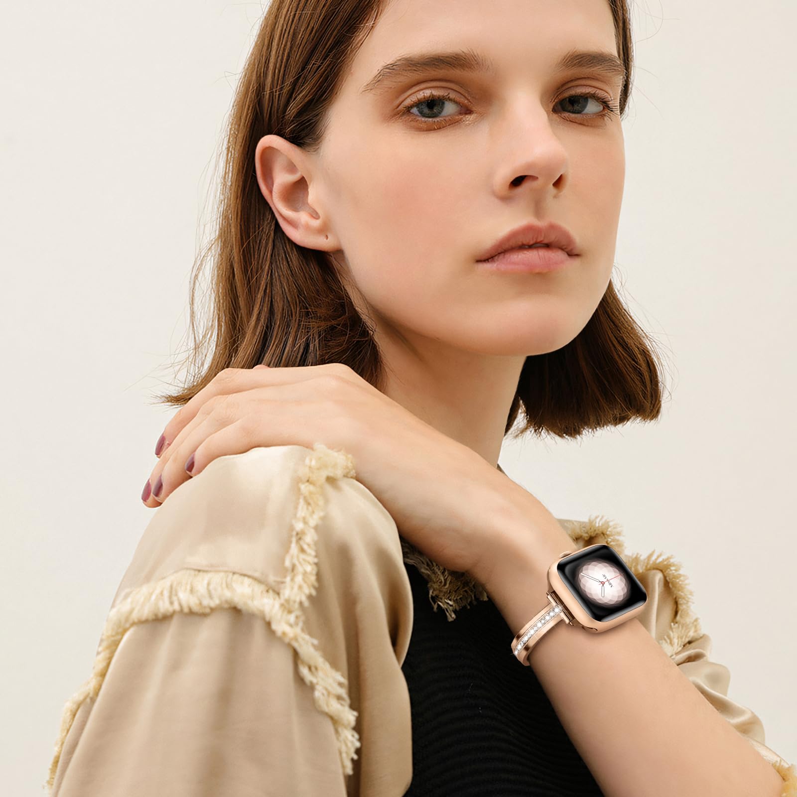 Missair Bands Compatible With Apple Watch Band 38Mm 40Mm 41Mm 42Mm 44Mm 45Mm 46Mm 49Mm For Women Girl, Slim Metal Dressy Jewelry