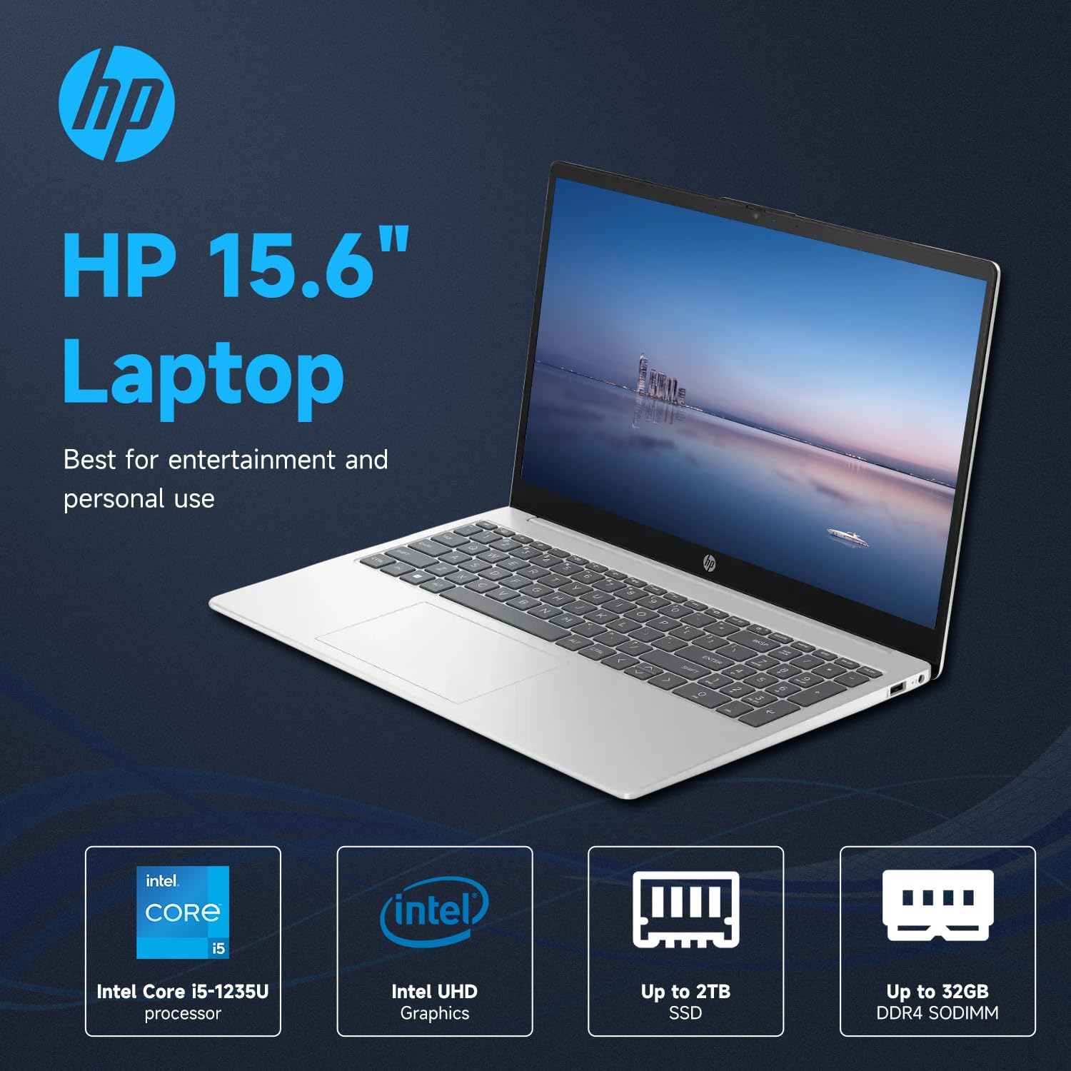 Hp 15.6'' Hd Touchscreen Laptop, Intel Core I5 1235U, 32Gb Ram, 1Tb Pcie Ssd, Webcam, Hdmi, Numeric Keypad, Wi Fi 6, Windows 11