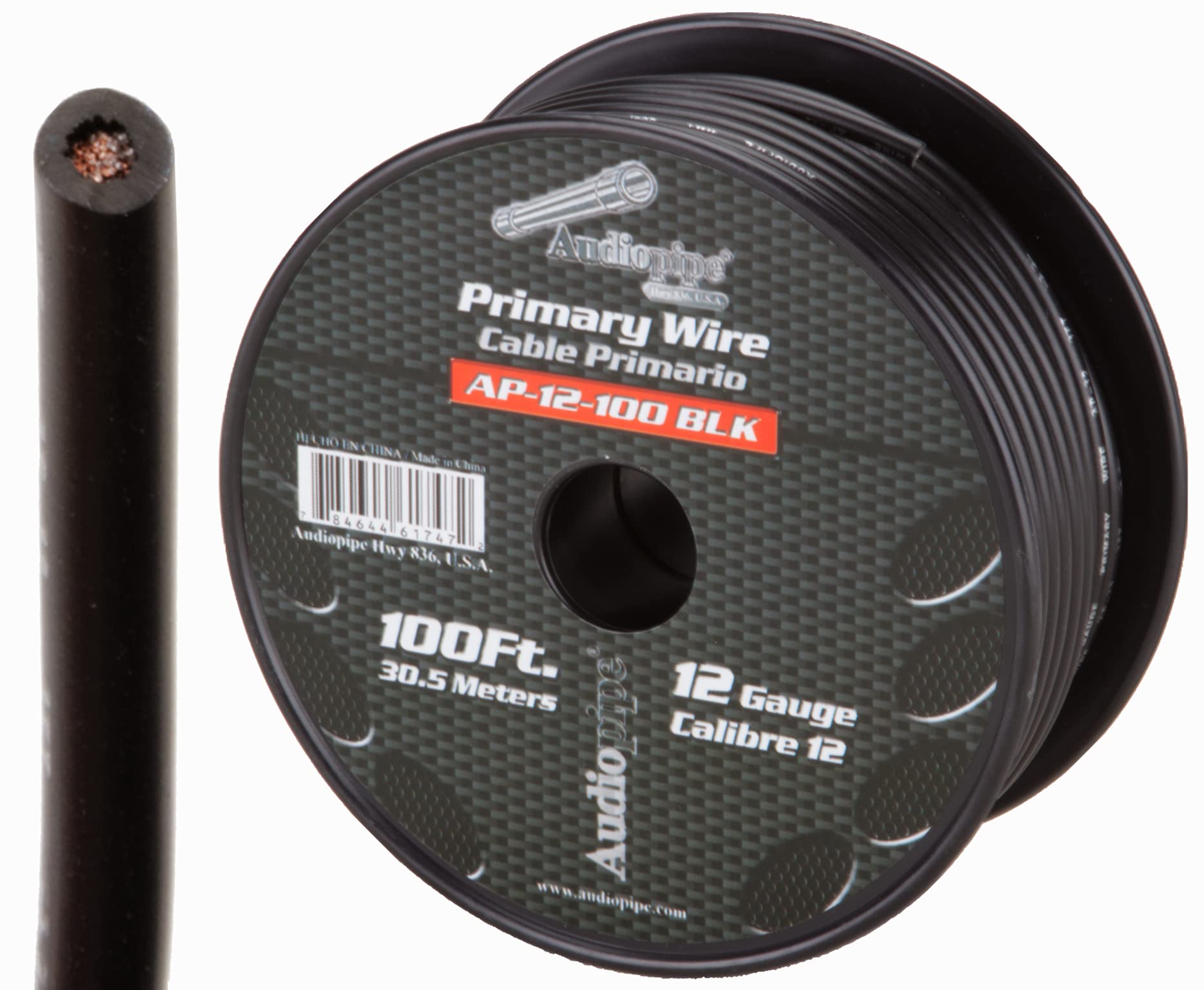 Audiopipe 12 Gauge Primary Wire (Black, 100ft)