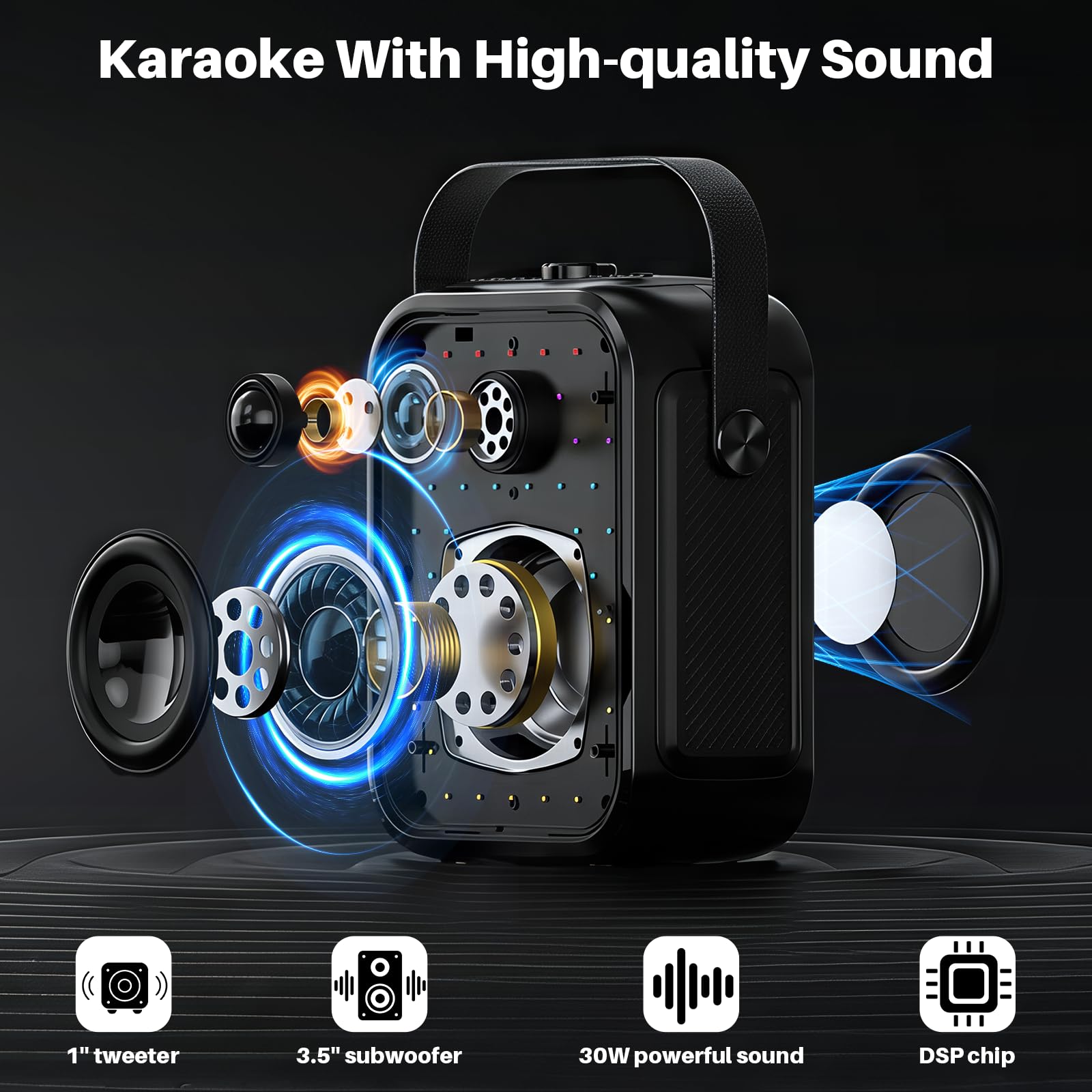 Karaoke Machine, Portable Bluetooth Speaker With 2 Wireless Karaoke Microphones, Karaoke Machine For Adults Kids With Subwoofer,