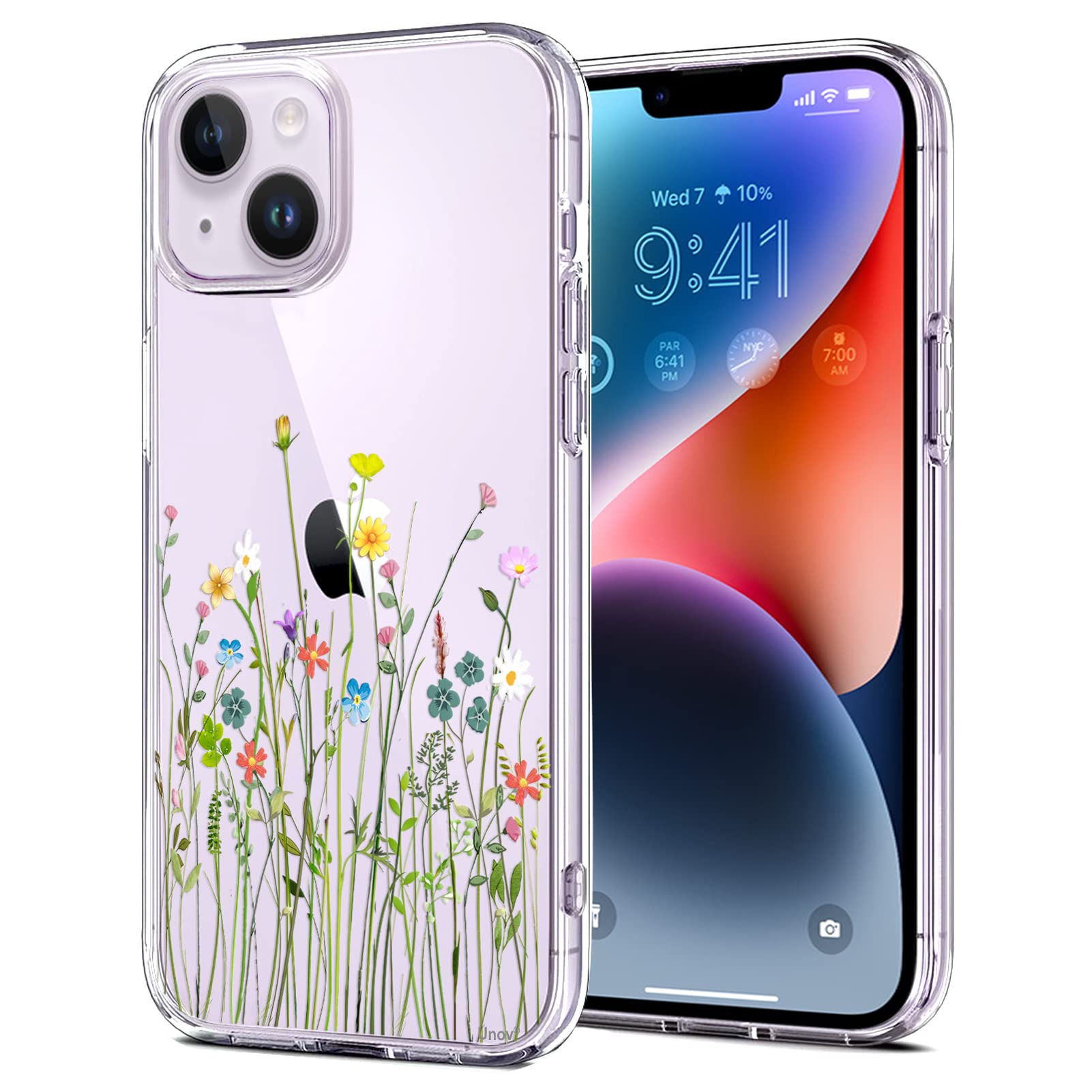 Unov Case Compatible with iPhone 14 iPhone 13 Case Clear with Design Embossed Floral Pattern Soft TPU Bumper Slim Protective 6.1