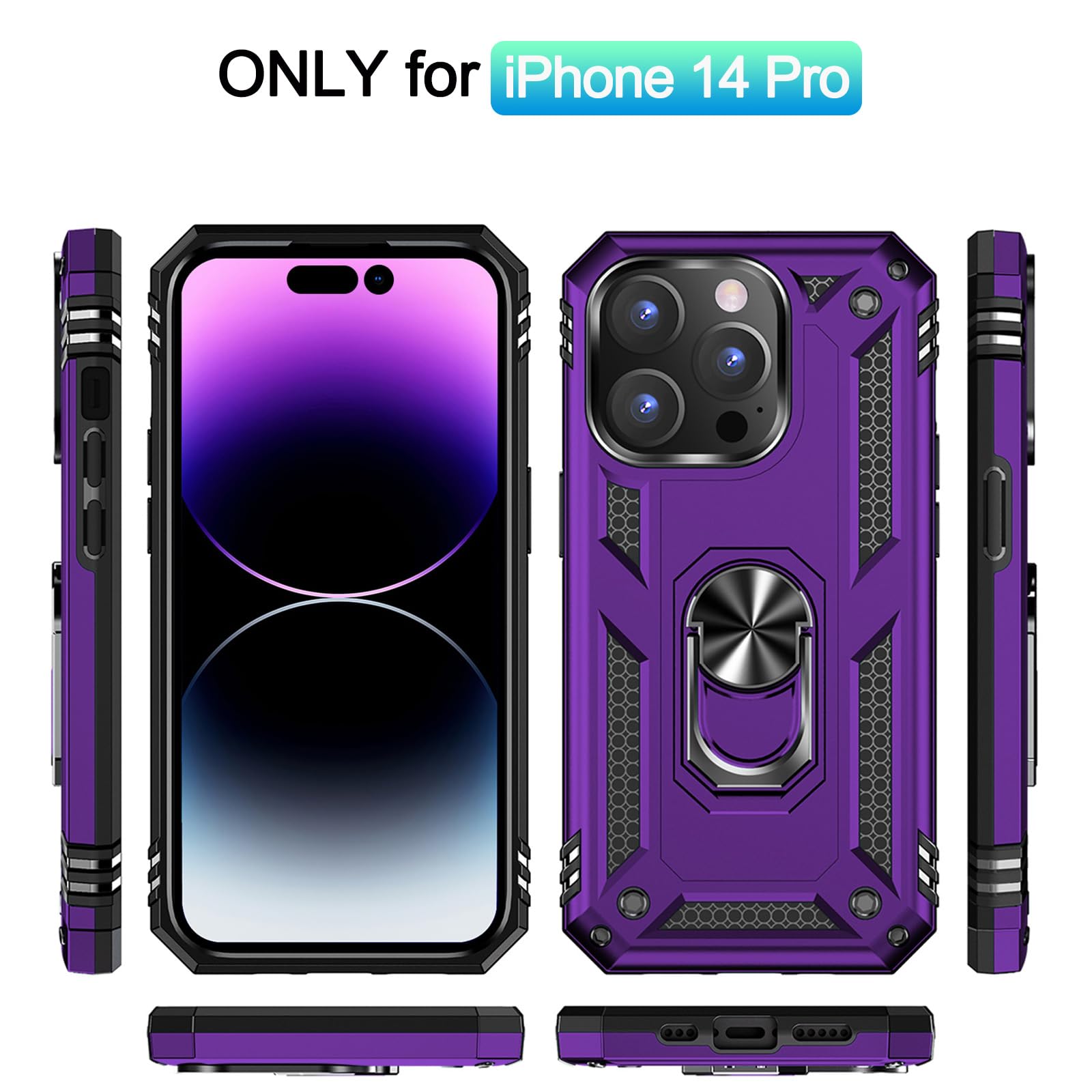 Addit Phone Case For Iphone 14 Pro Case Iphone 14 Pro Phone Case Woman, With Stand Ring, Support Magnet Car Mount, Military Grad