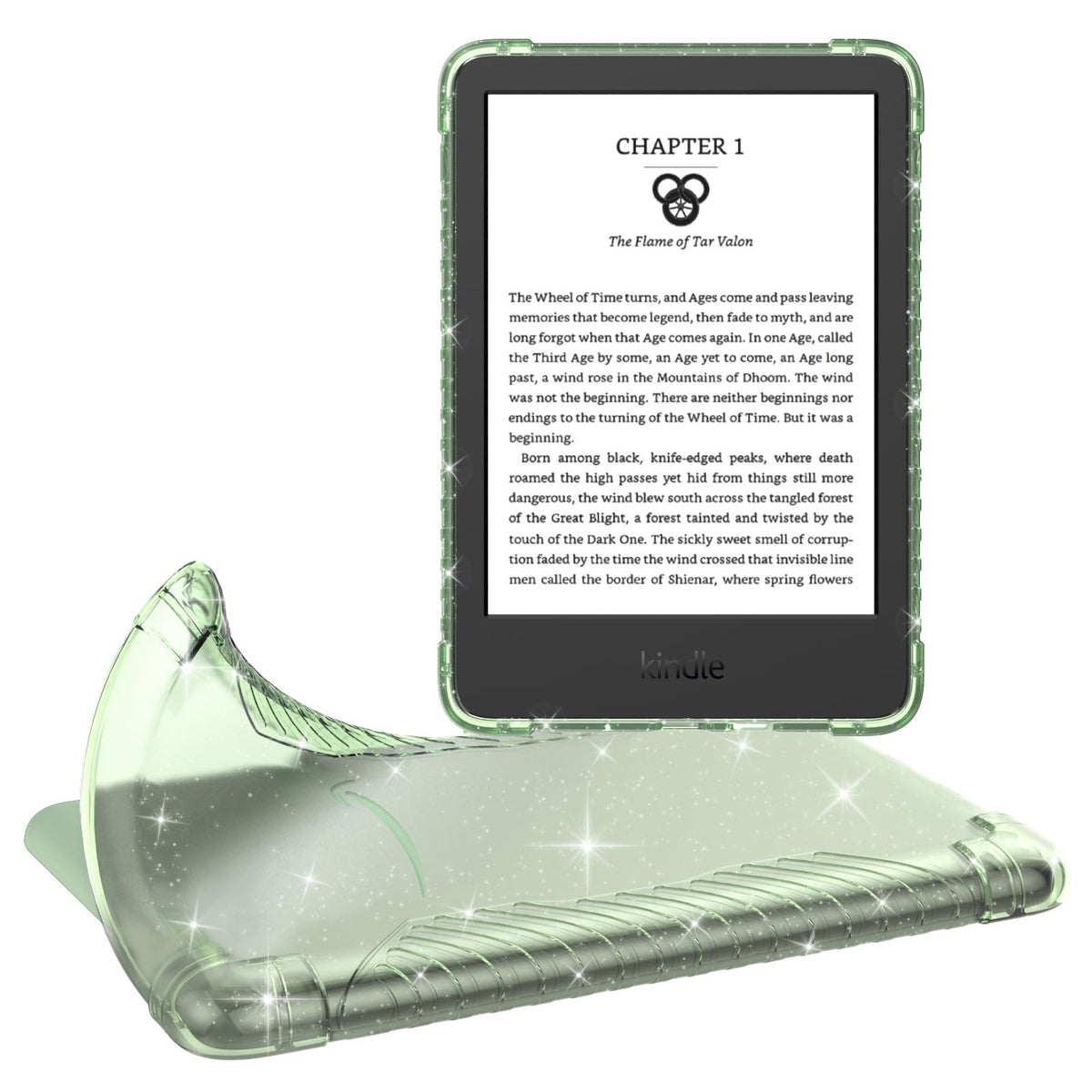 MoKo Case for 6' All New Kindle (11th Generation 2024/2022 Release), Ultra Clear Soft Flexible Transparent TPU Skin Bumper Back Cover Shell, Glitter Green