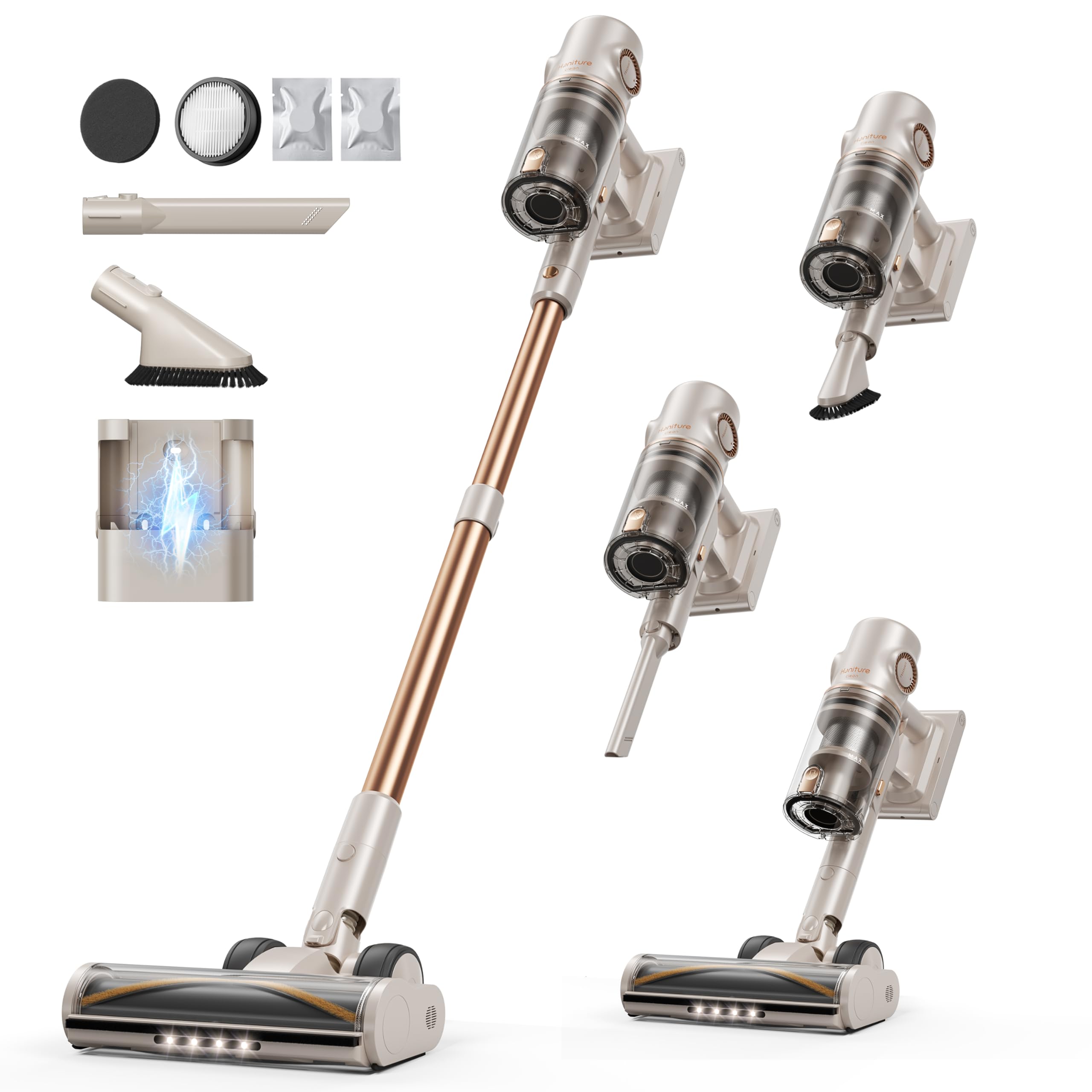 Cordless Vacuum Cleaner,80Mins/50kpa Vacuum Cleaners for Home,Stick Vacuums with Self-Standing,Touch Screen,LED Headlights, Anti