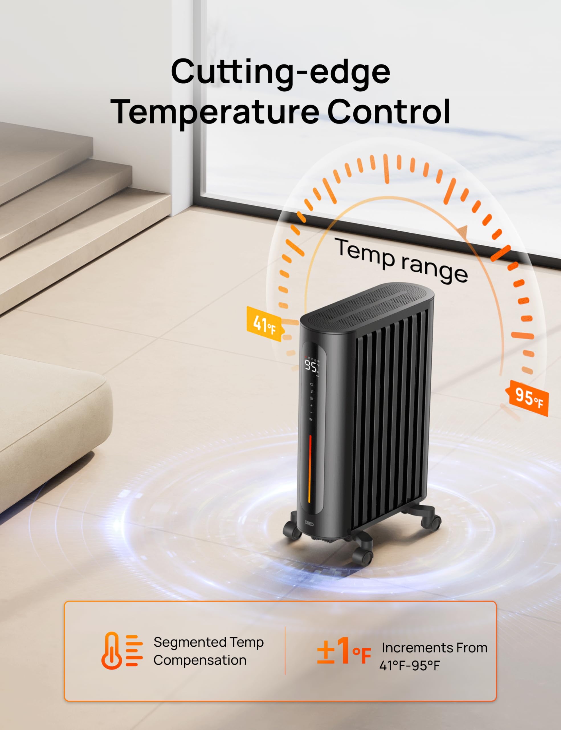 Dreo Oil Filled Radiator Heater, 1500W Radiant Heater With Remote Control, Digital Thermostat, 4 Modes, 24H Timer, 10 Safety Pro
