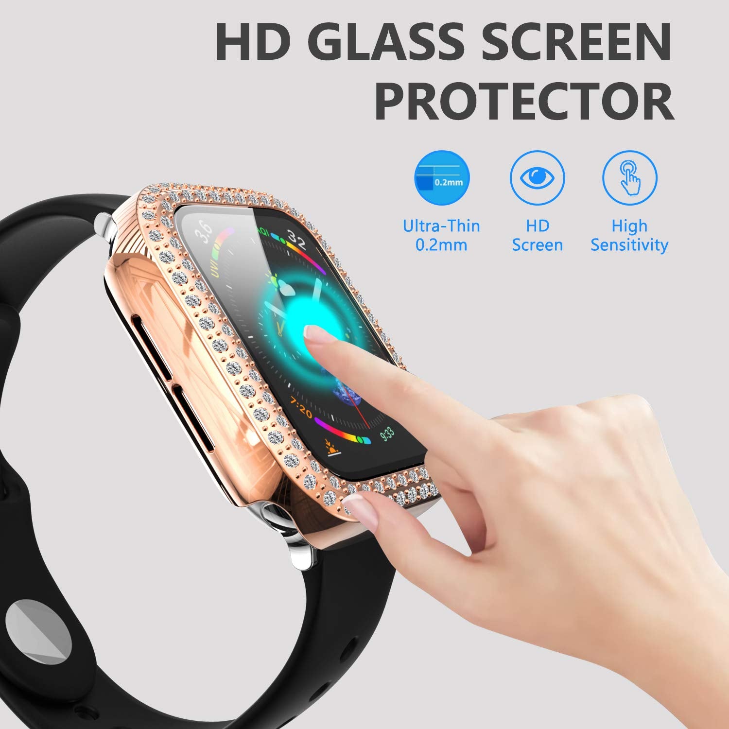 Yolovie (2-Pack Compatible For Apple Watch Series 9 8 7 41Mm Case With Screen Protector, Bling Cover Diamonds Rhinestone Bumper