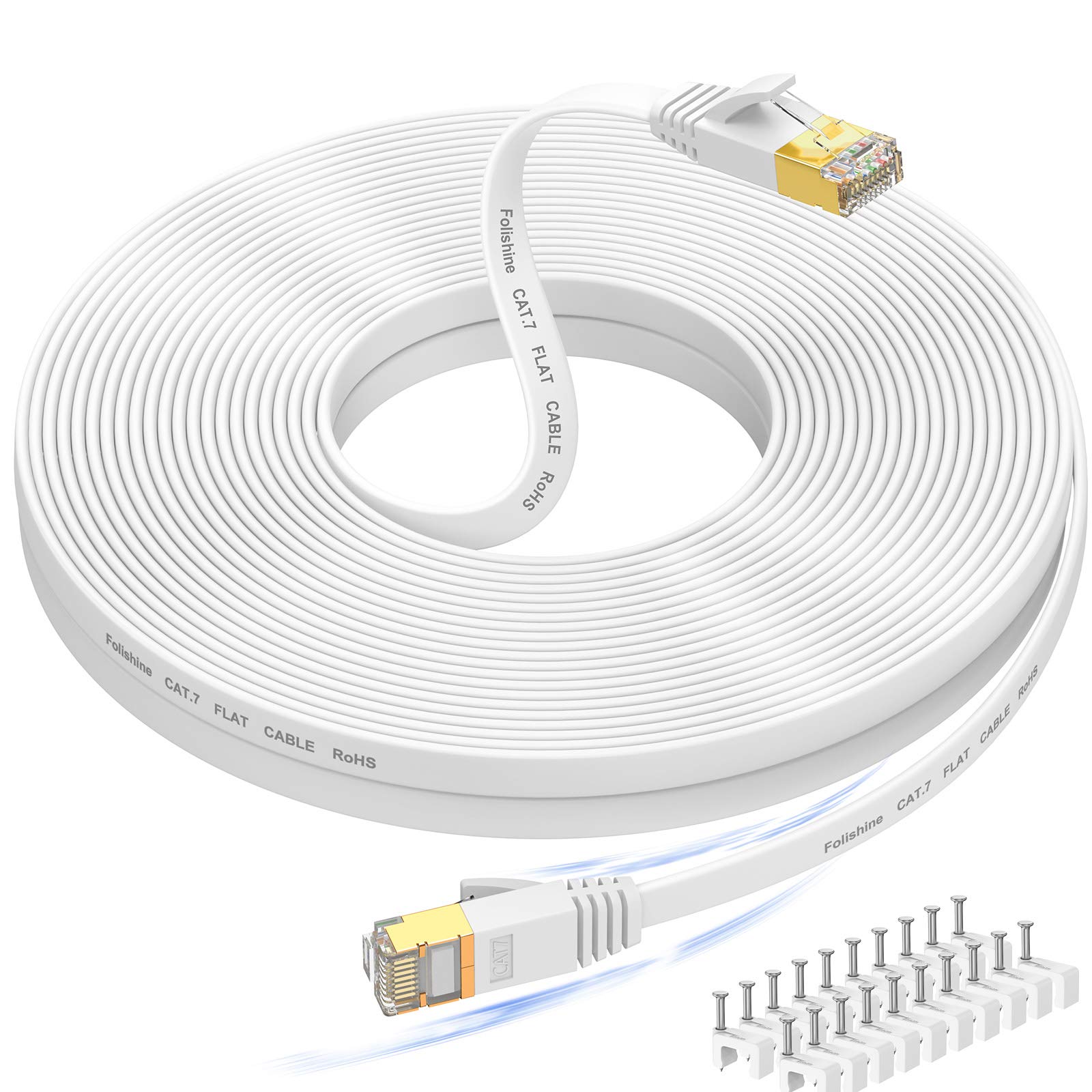 Cat 7 Ethernet Cable 100 Ft High Speed, Flat Internet Network Lan Wire, Long Shielded Patch Cord For Modem, Switch, Router, Xbox, Faster Than Cat5E/Cat5/Cat6/Cat6E, � 100 Feet, Free Cable Clips
