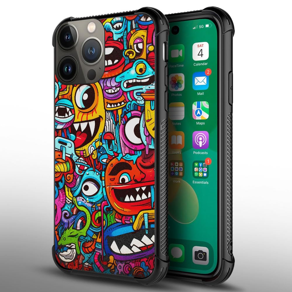 CARLOCA iPhone 13 Pro Shockproof Anti-Scratch Hard Acrylic Phone Case Colorful Trippy Red Cartoon