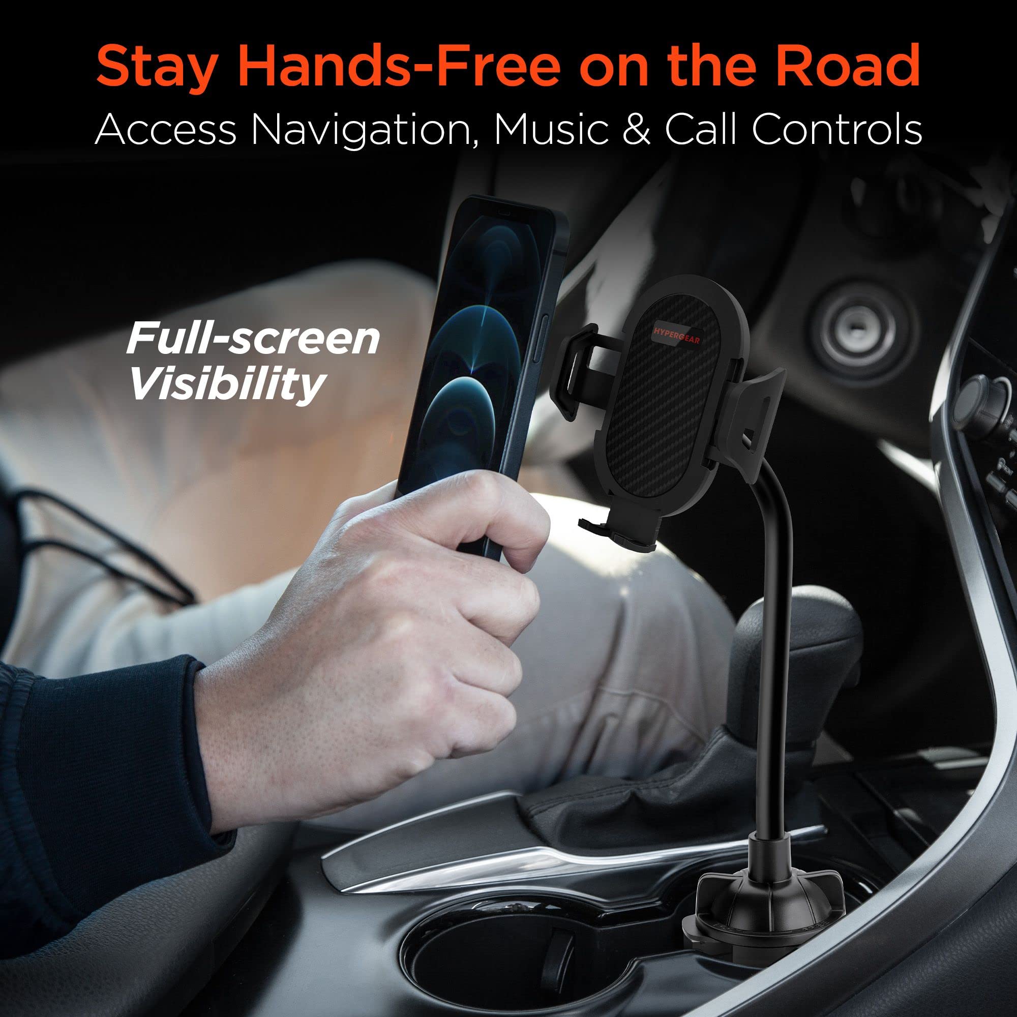 Hypergear Flex Car Cup Holder Cell Phone Mount With Adjustable Side Grips [Hands Free   Easily Install] Universal Compatible For