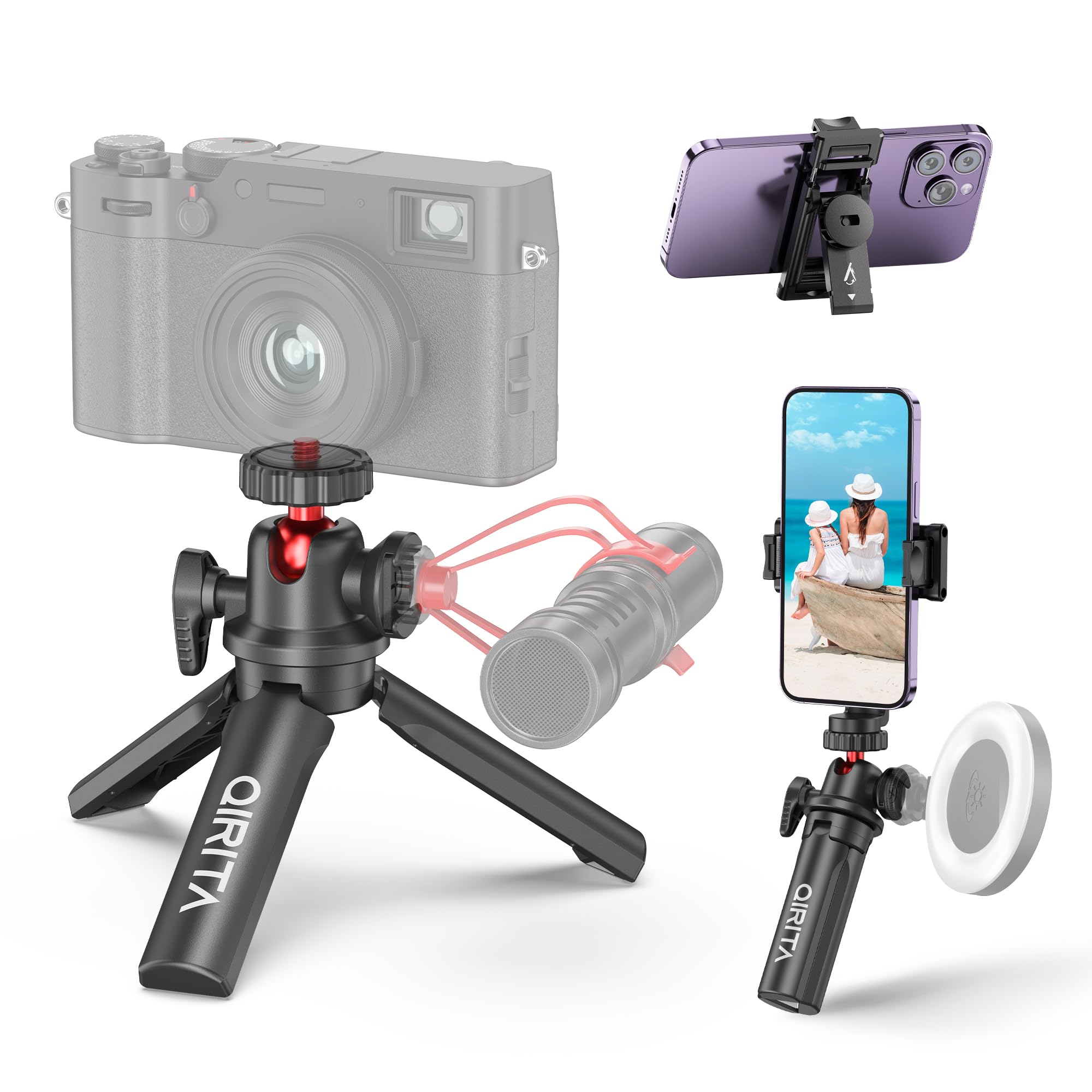 Mini Tripod & Desk Stand, 360 Rotatable Small Tripod Stand With Phone Holder & Cold Shoe, Selfie Stick Travel Tripod For Iphone/