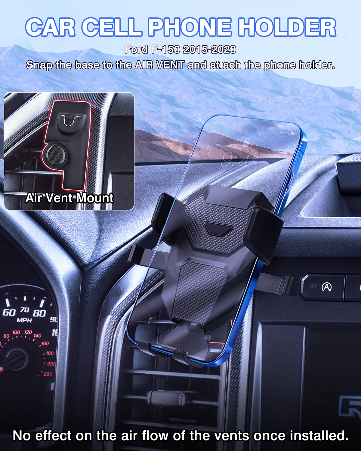 Karltys F150 Car Phone Holder For 2015-2020 Ford F-150 Accessories, Cell Phone Holder Air Vent Phone Mount For F-150, Never Bloc