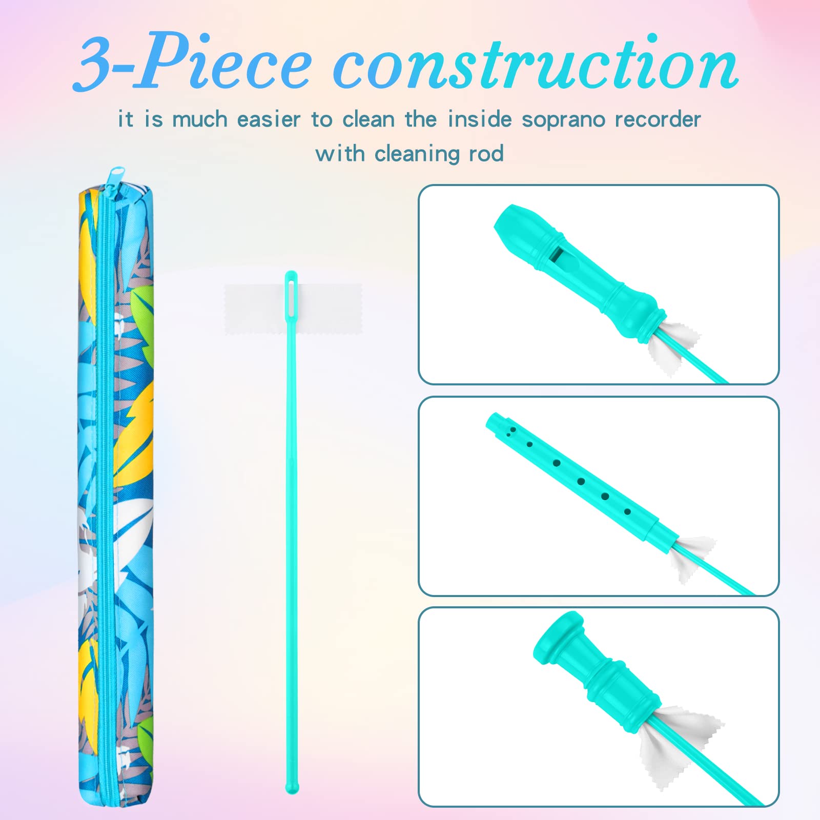 Yop-yes Descant Soprano Recorder for Kids - Green, 12.6" ABS Music Instrument with Cleaning Rod & Case