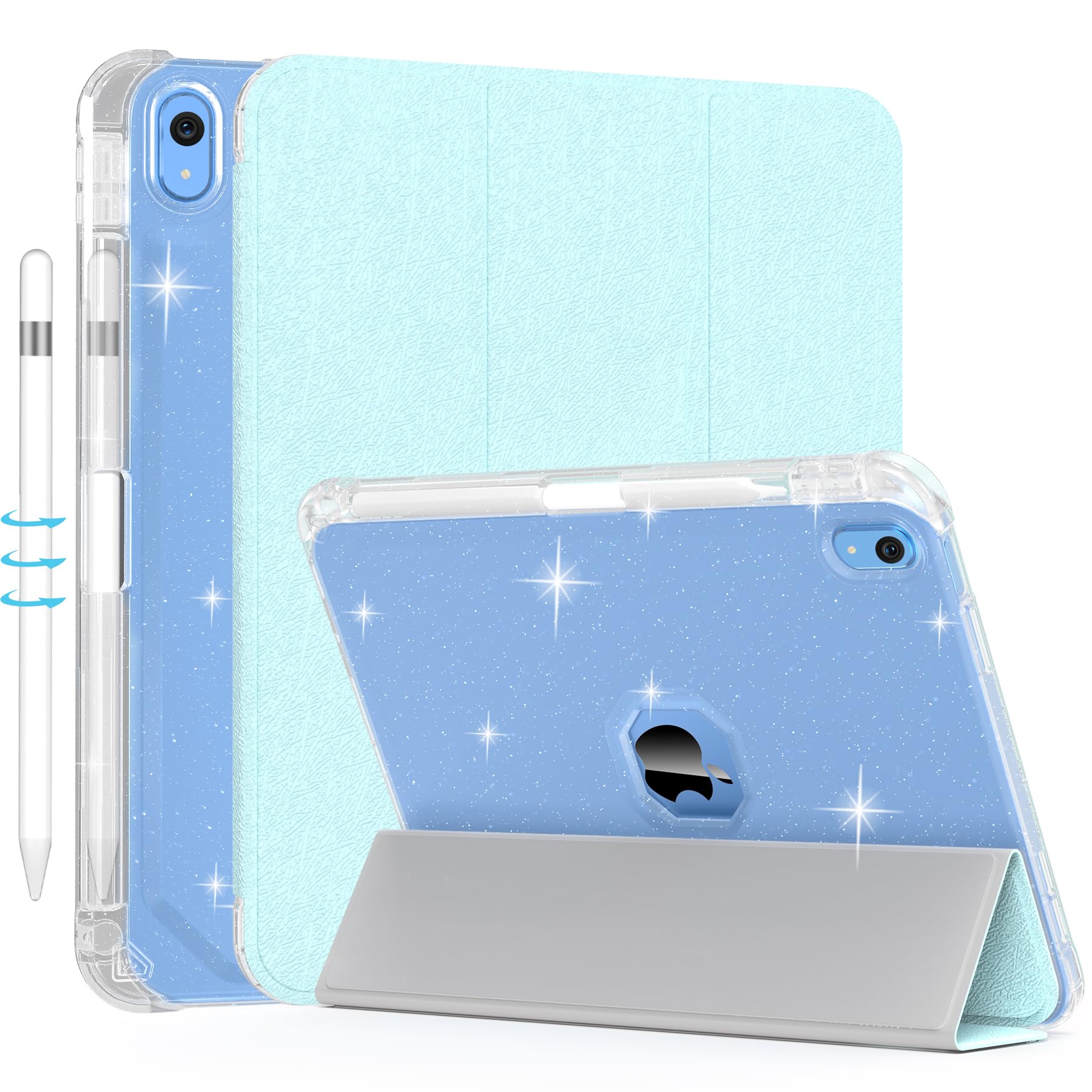 Sevrok New Ipad 10Th Generation Case 2022 10.9 Inch With Pencil Holder, Sparkle Glitter Leather Cover [Support Touch Id And Auto