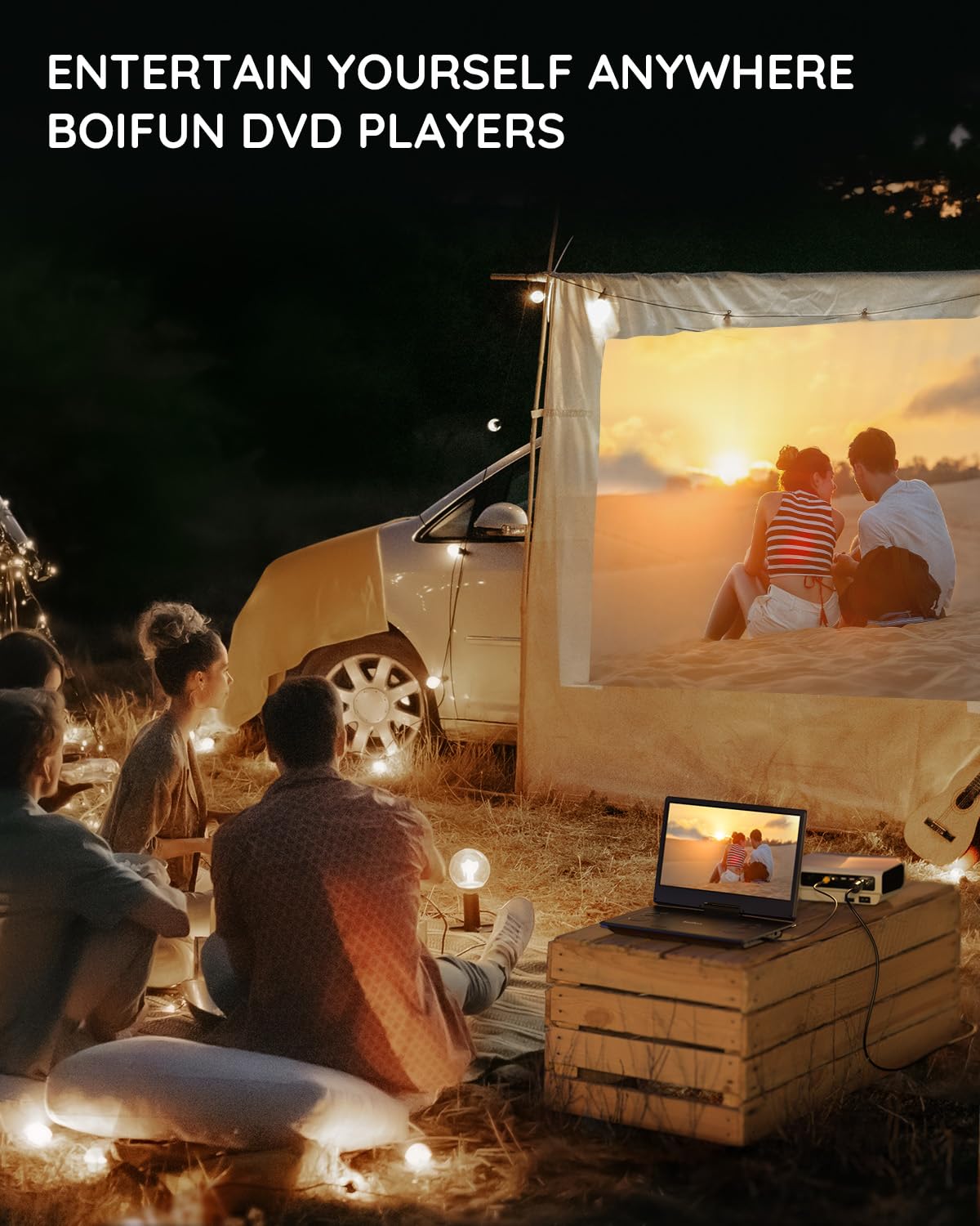 Boifun 15.7'' Portable Dvd Player With 14.1'' Large Hd Screen, 6 Hours Rechargeable Battery, Support Sync Tv, Usb, Sd Card And M