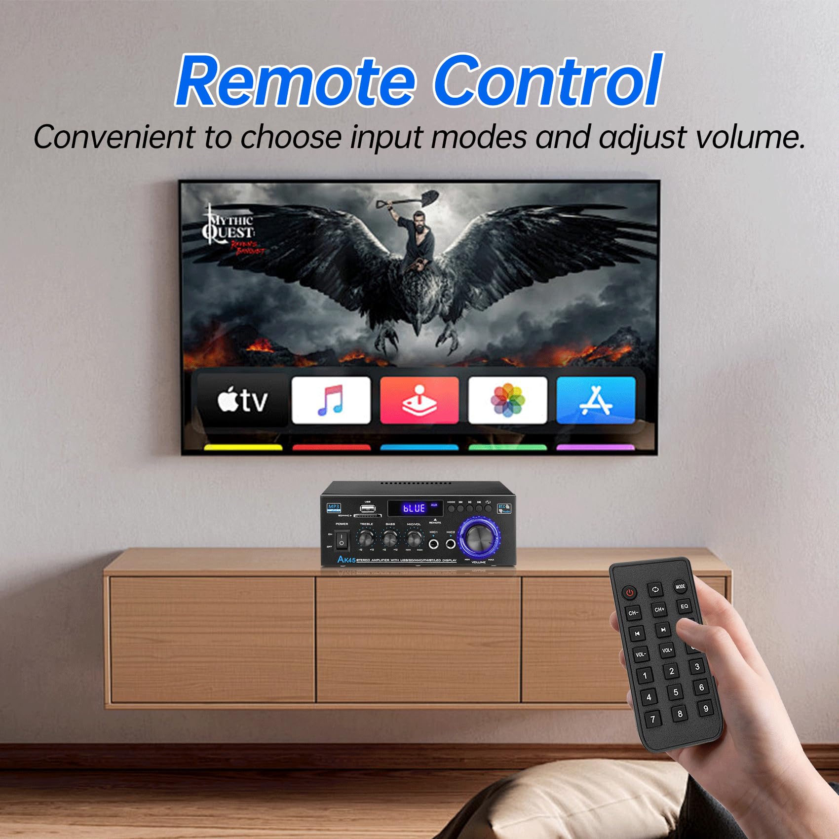 Daakro Ak45 Amplifier Stereo Receiver Bluetooth 5.0 Power Amp 2 Channel 300W Home Audio Amplifier W/Usb/Sd Card/Bt/Mic Input For