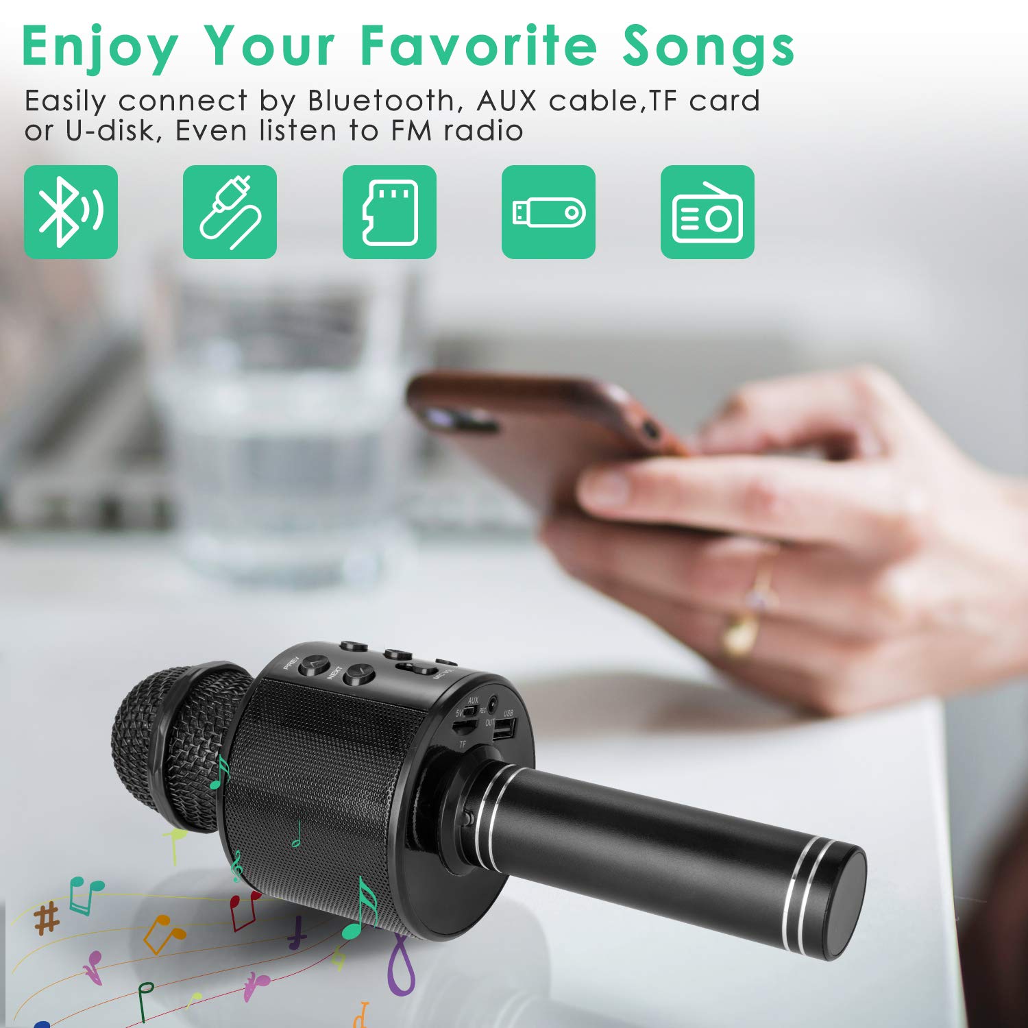 Kidwill Wireless Bluetooth Karaoke Microphone For Kids And Adults, 5 In 1 Portable Handheld Karaoke Mic Speaker Player Recorder