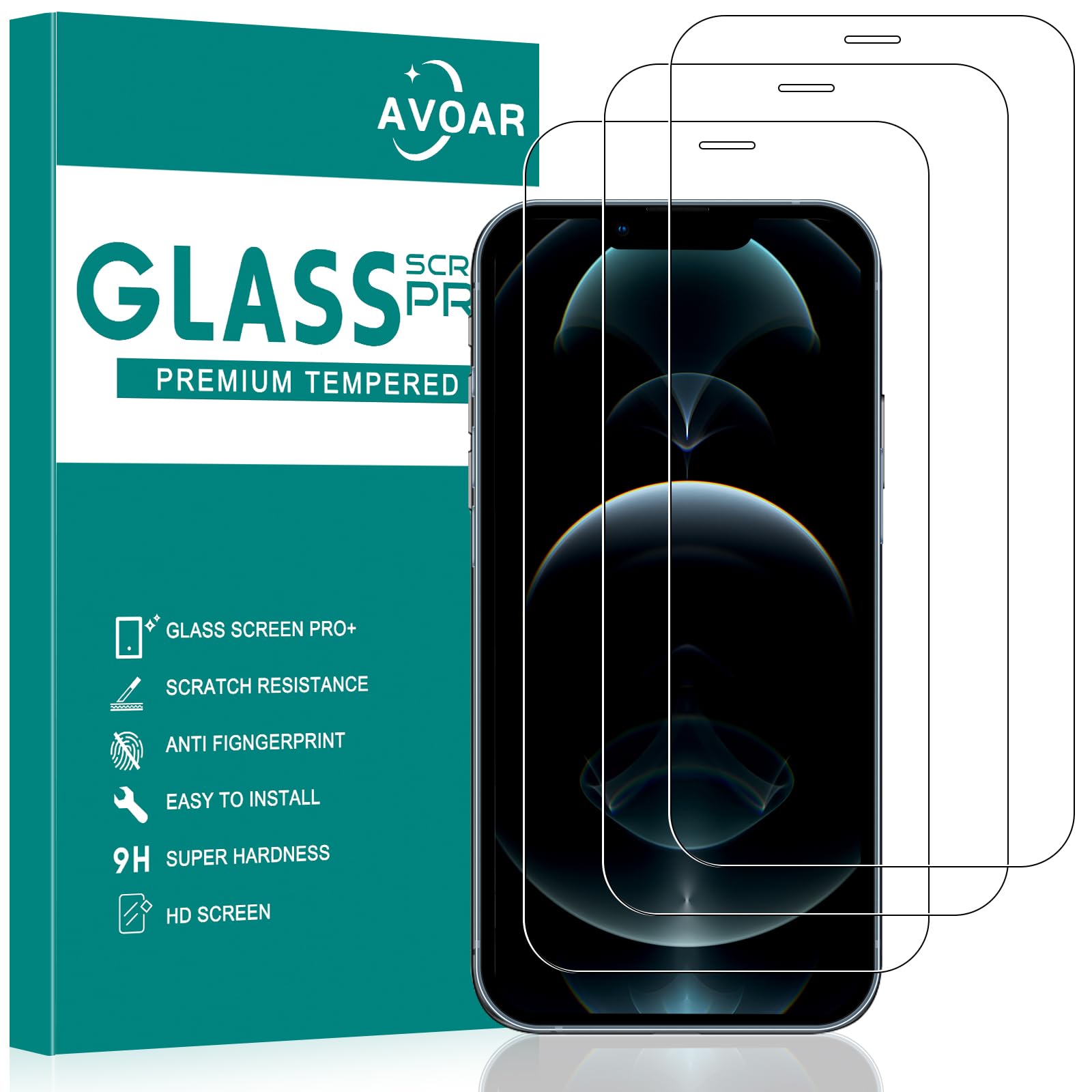 Avoar 3 Pack Tempered Glass Screen Protector For Iphone 12 Pro Max, 6.7 Inch Hd Clear, Bubble Free, Anti Scratch, Case Friendly