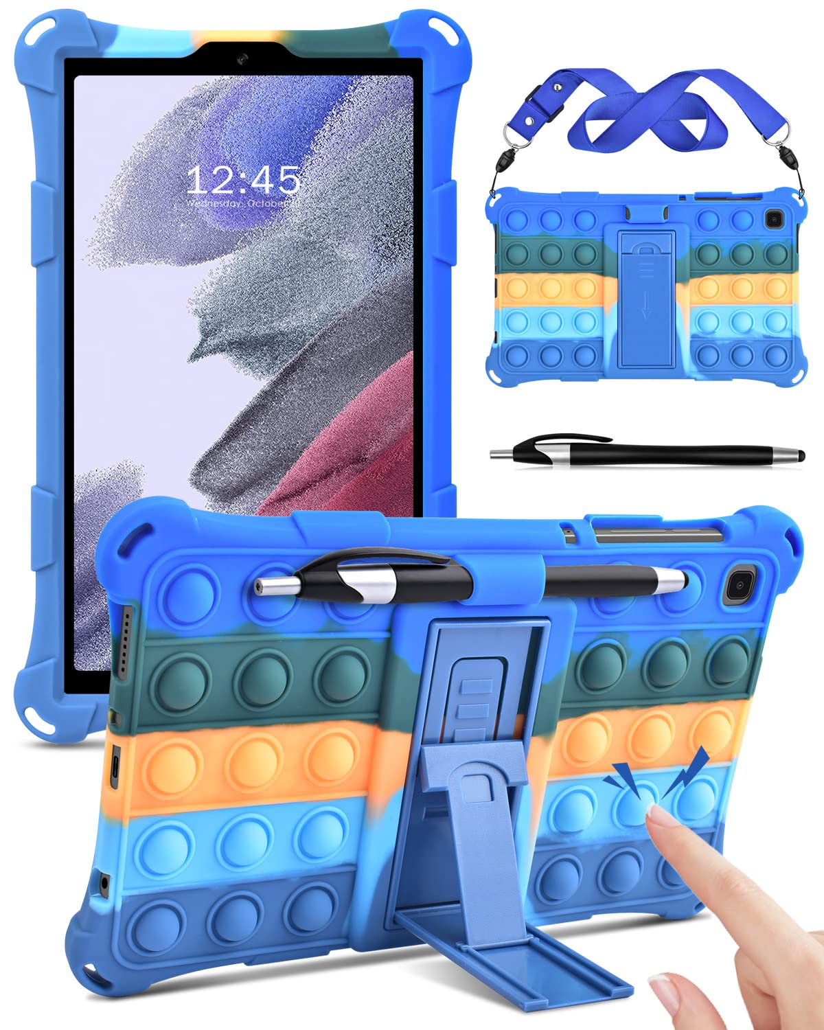 Detuosi Color Silicone Case For Samsung Galaxy Tab A7 Lite 8.7 2021 (Sm T220/T225/T227U) With Pen Holder, Soft Anti Stress Prote