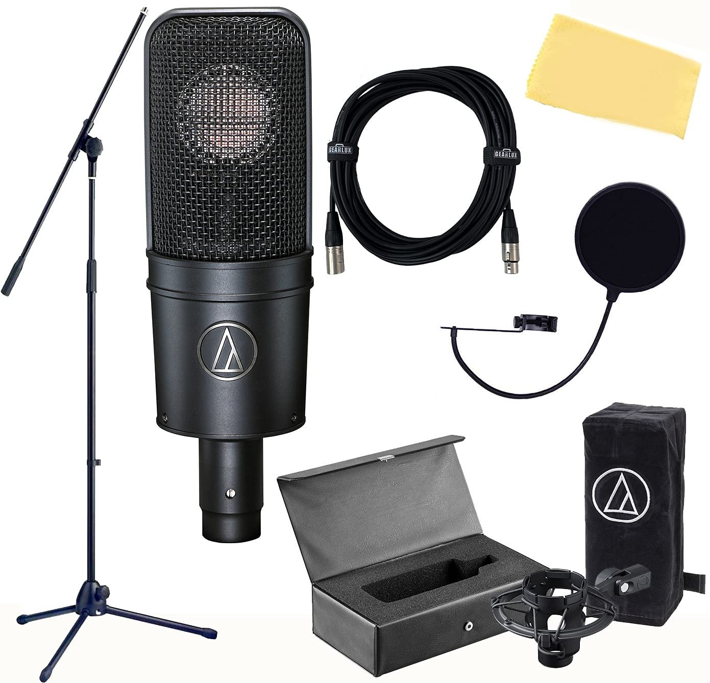Audio-Technica AT4040 Cardioid Condenser Microphone Bundle with Boom Stand, Pop Filter, XLR Cable, and Austin Bazaar Polishing C
